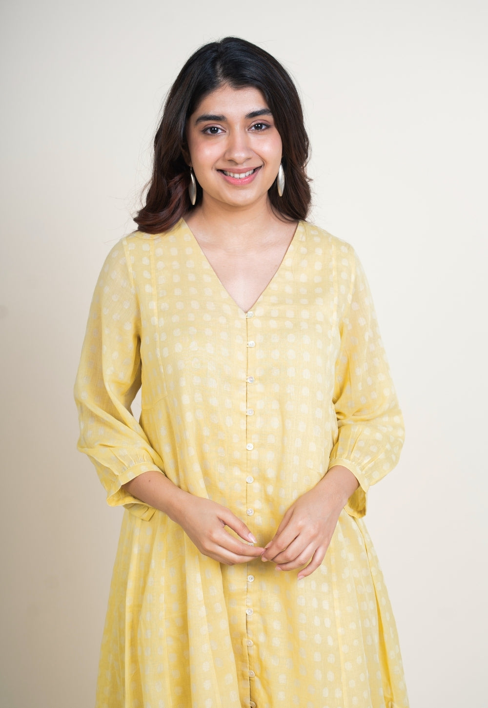 Zeba Yellow Batik MulMul A Line Kurta