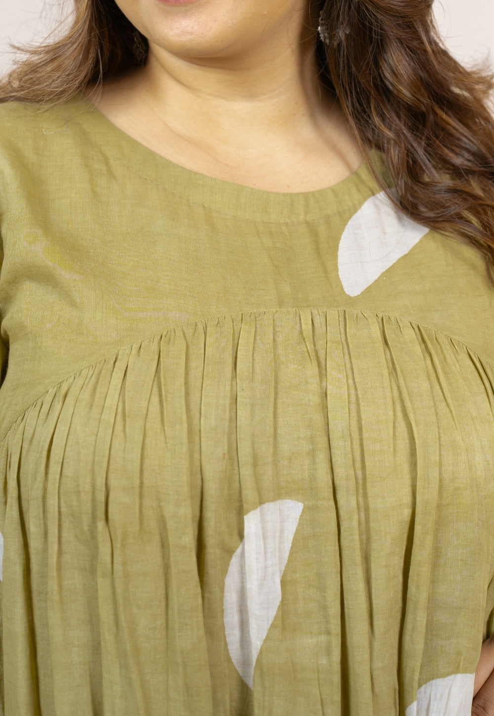 Aarvi Green Batik MulMul A Line Kurta