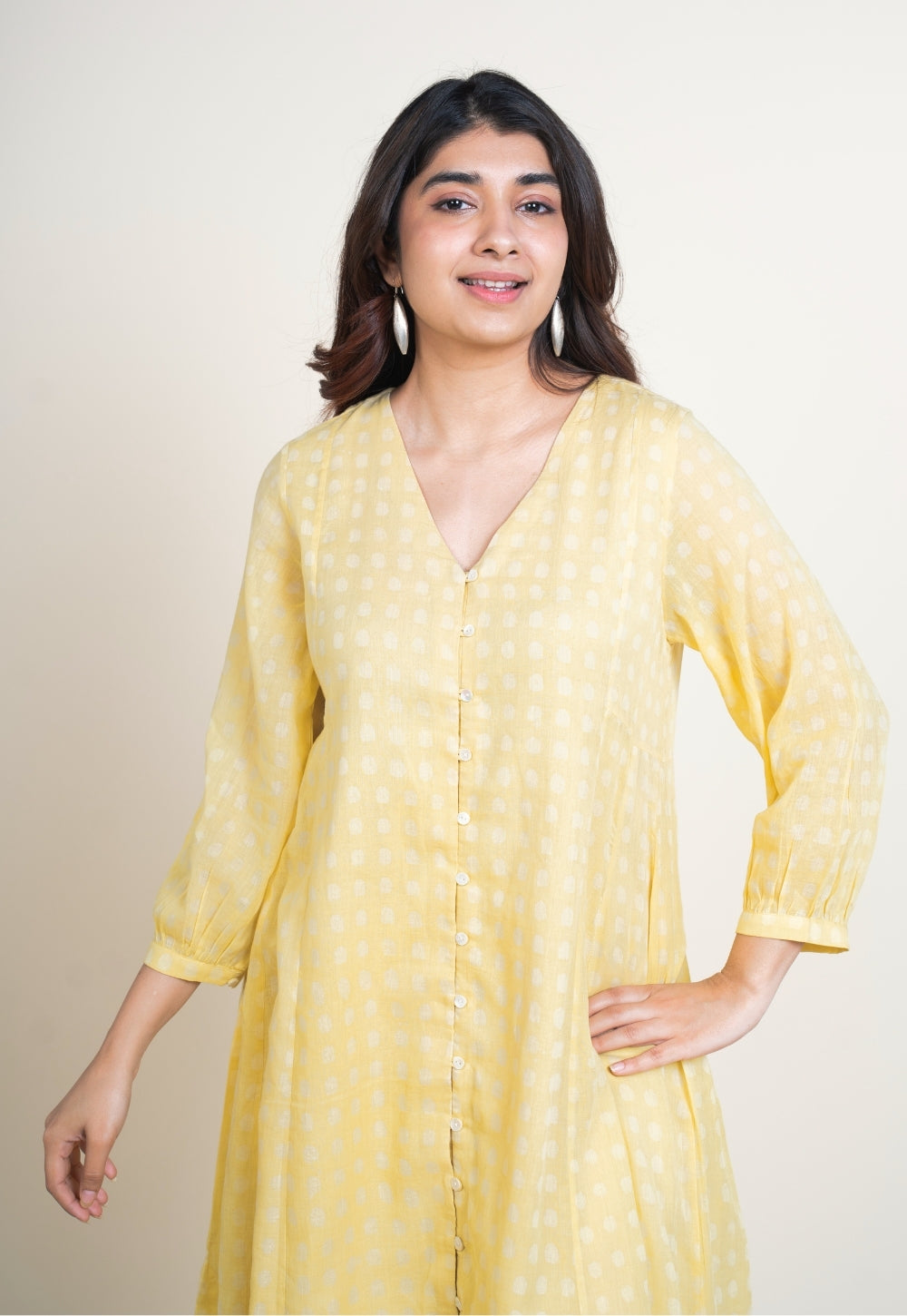Zeba Yellow Batik MulMul A Line Kurta