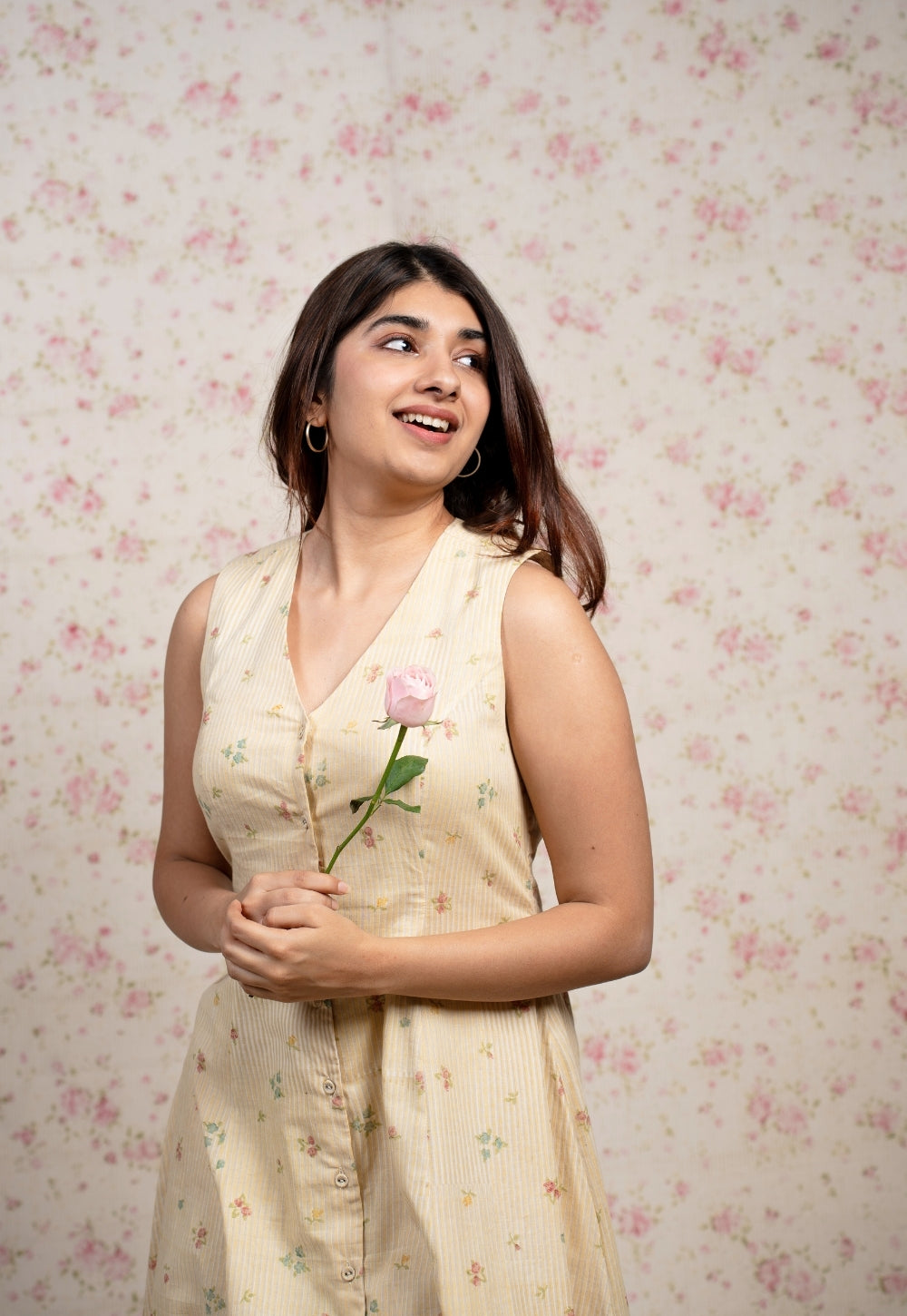 Nancy Yellow Sanganeri Mul Cotton A Line Dress
