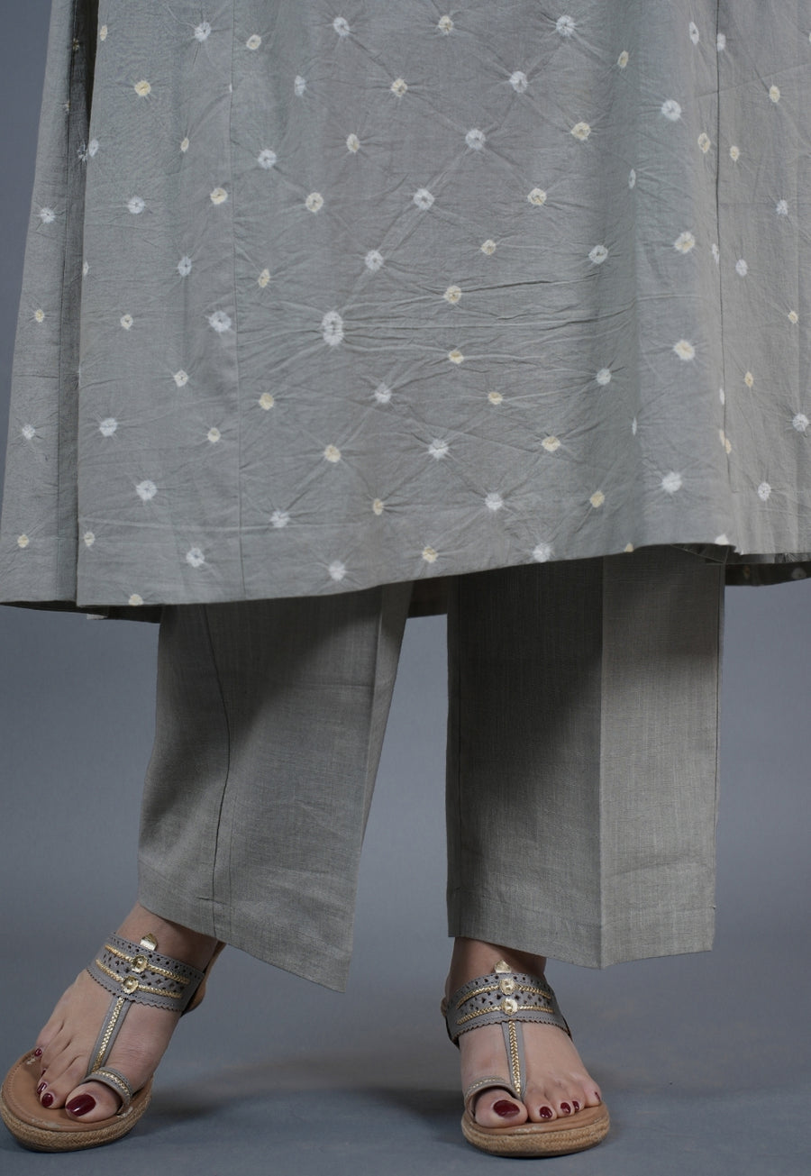 Yashi Grey Solid Slub Cotton Straight Pant