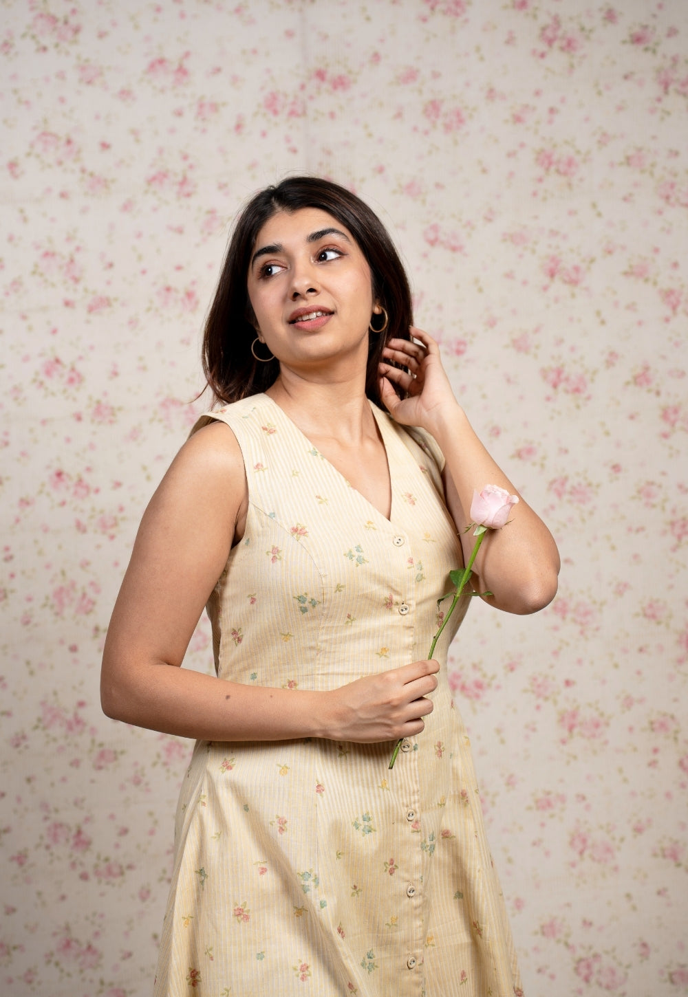 Nancy Yellow Sanganeri Mul Cotton A Line Dress