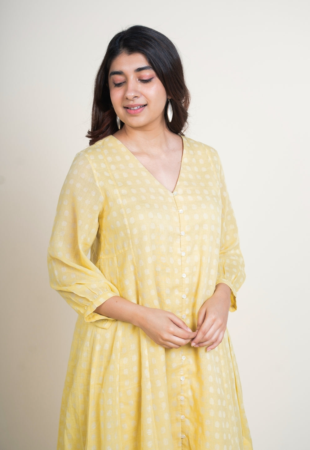 Zeba Yellow Batik MulMul A Line Kurta
