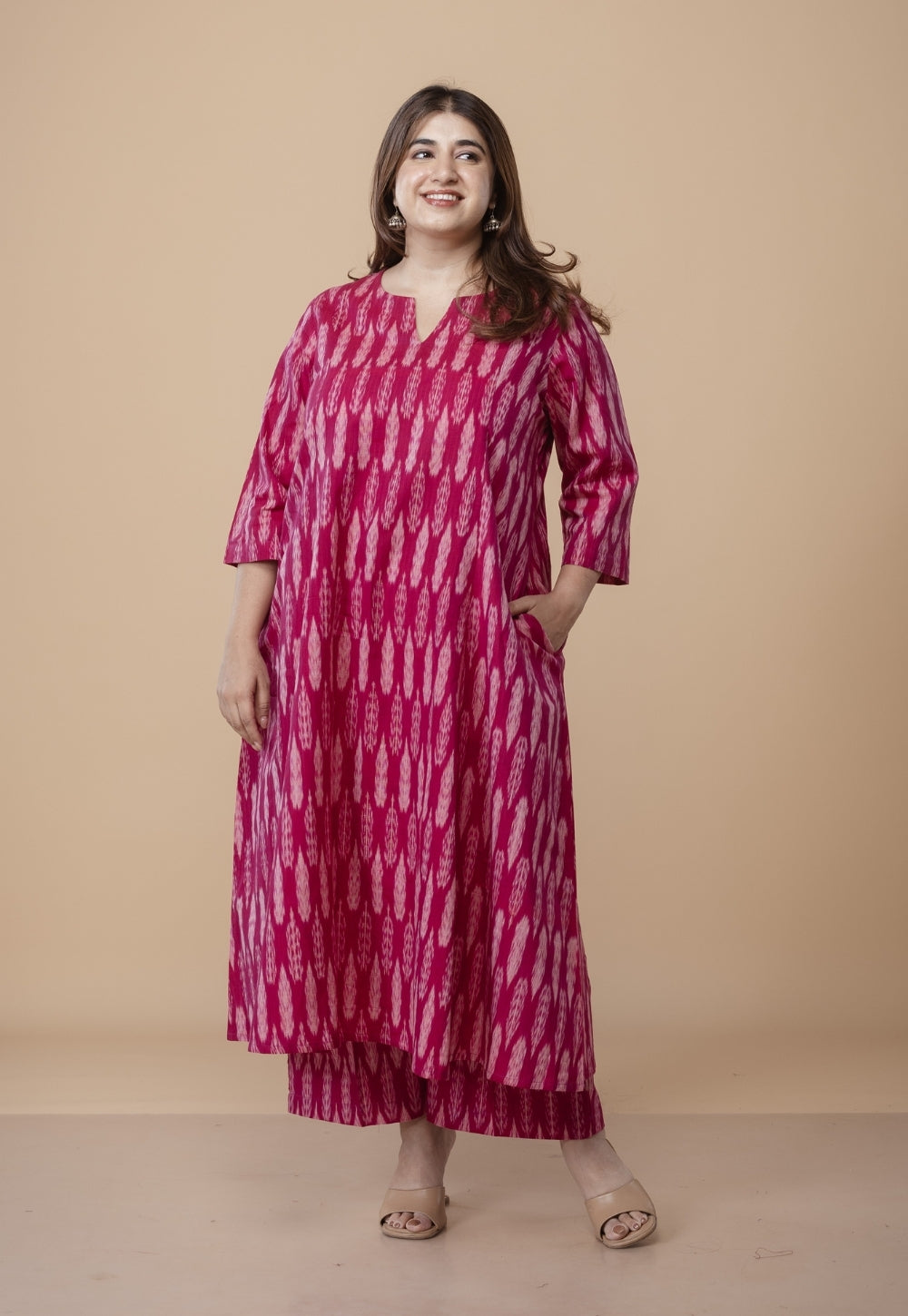 Malika Pink Ikkat Cotton Kali Kurta
