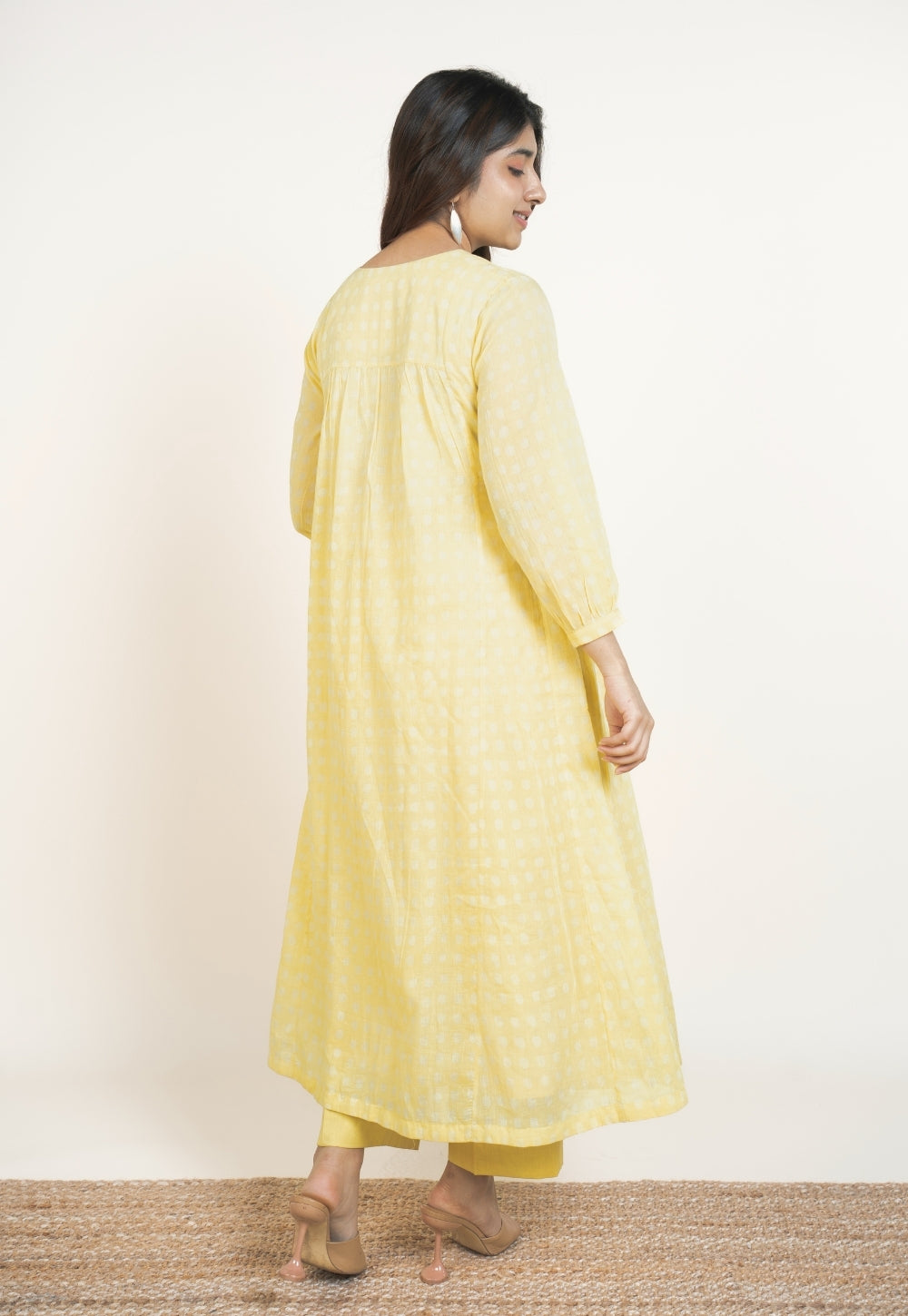 Zeba Yellow Batik MulMul A Line Kurta