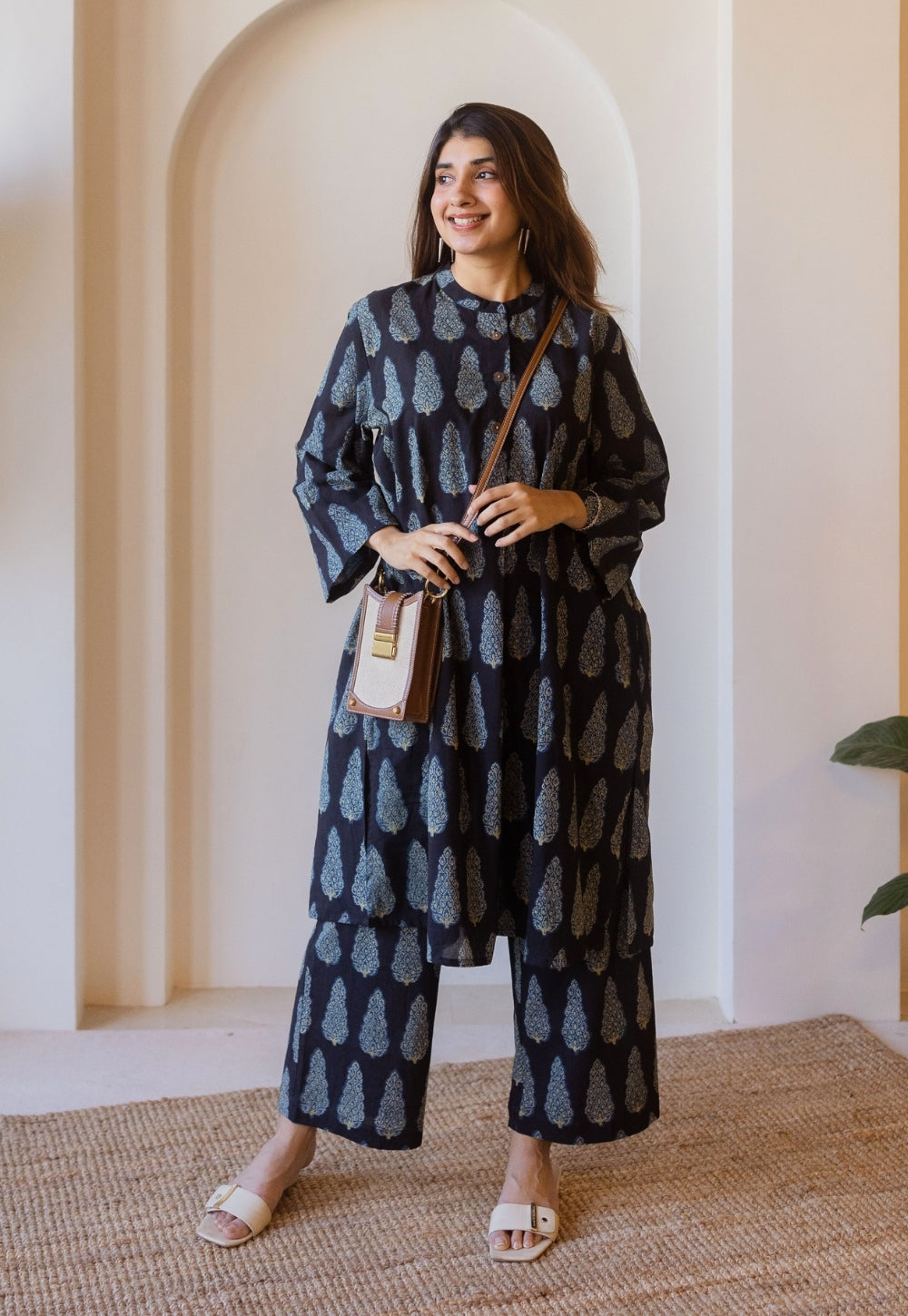 Yashi Black Ajrakh Cotton Straight Pant