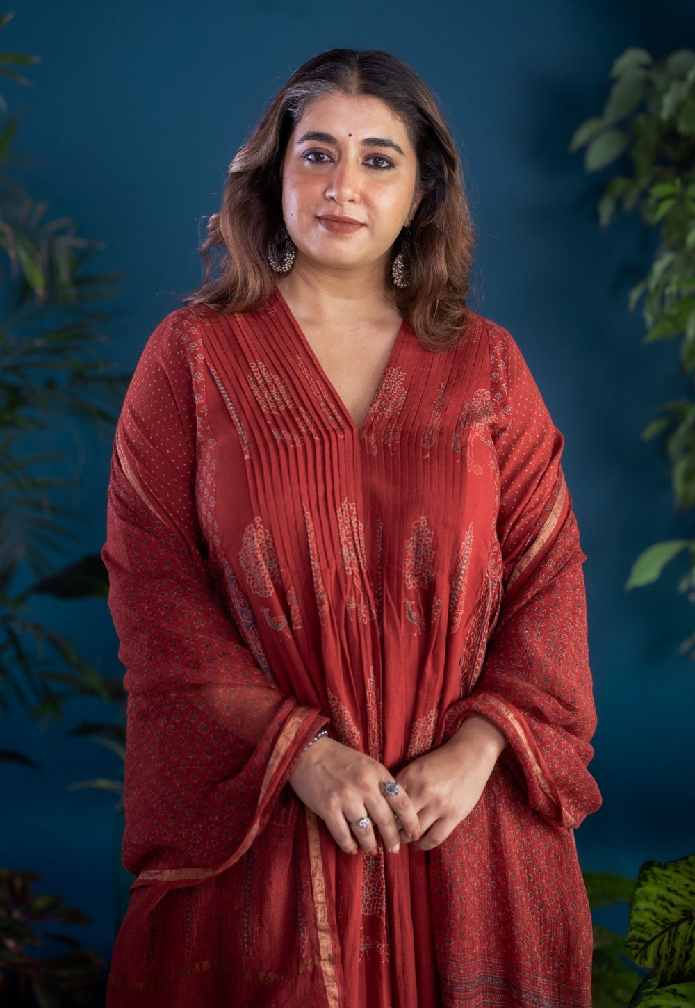 Urvi Red Ajrakh Cotton Kali Kurta