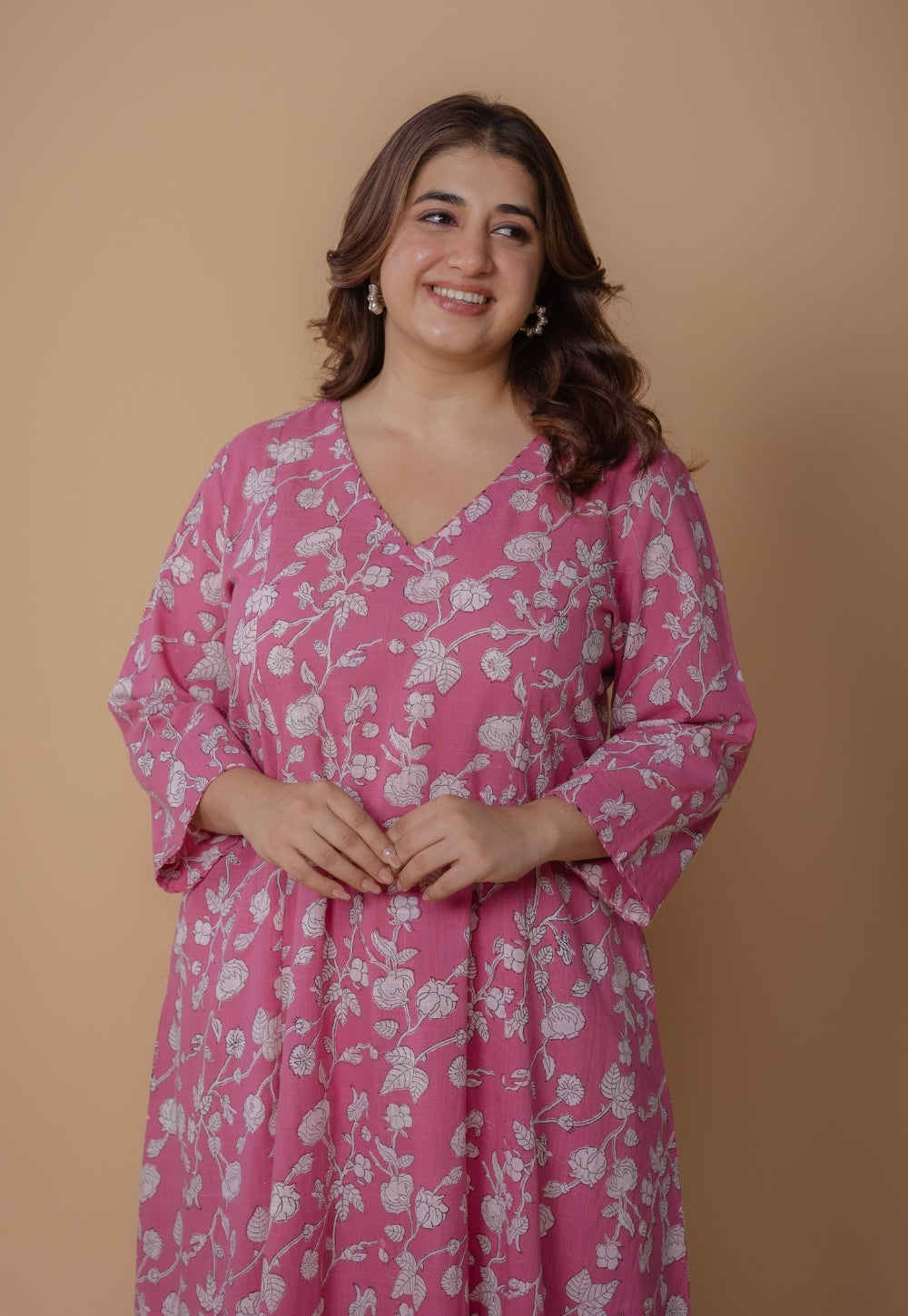 Karisma Pink Dabu Slub Cotton Kali Kurta Set (Set of 2)