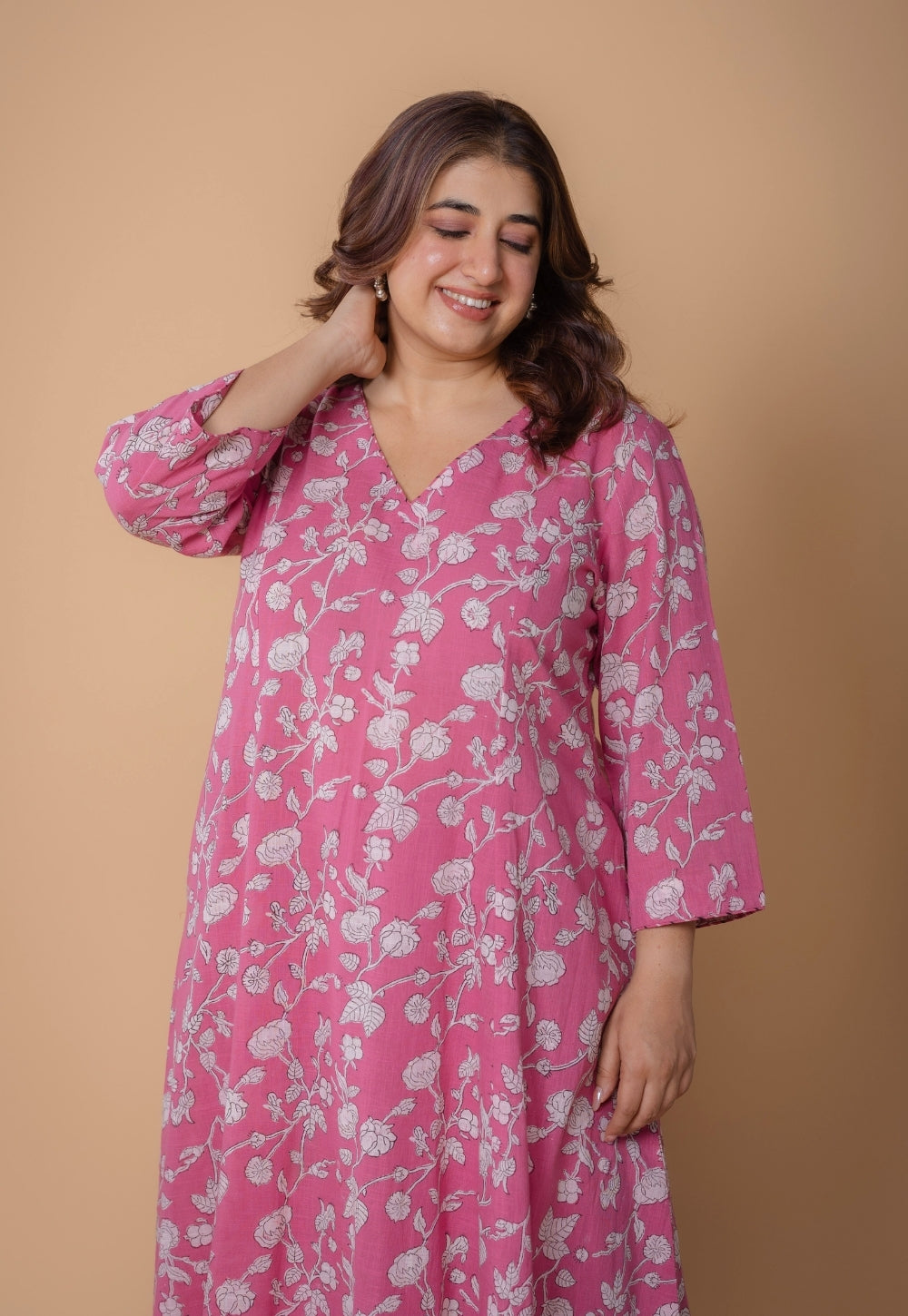 Karisma Pink Dabu Slub Cotton Kali Kurta