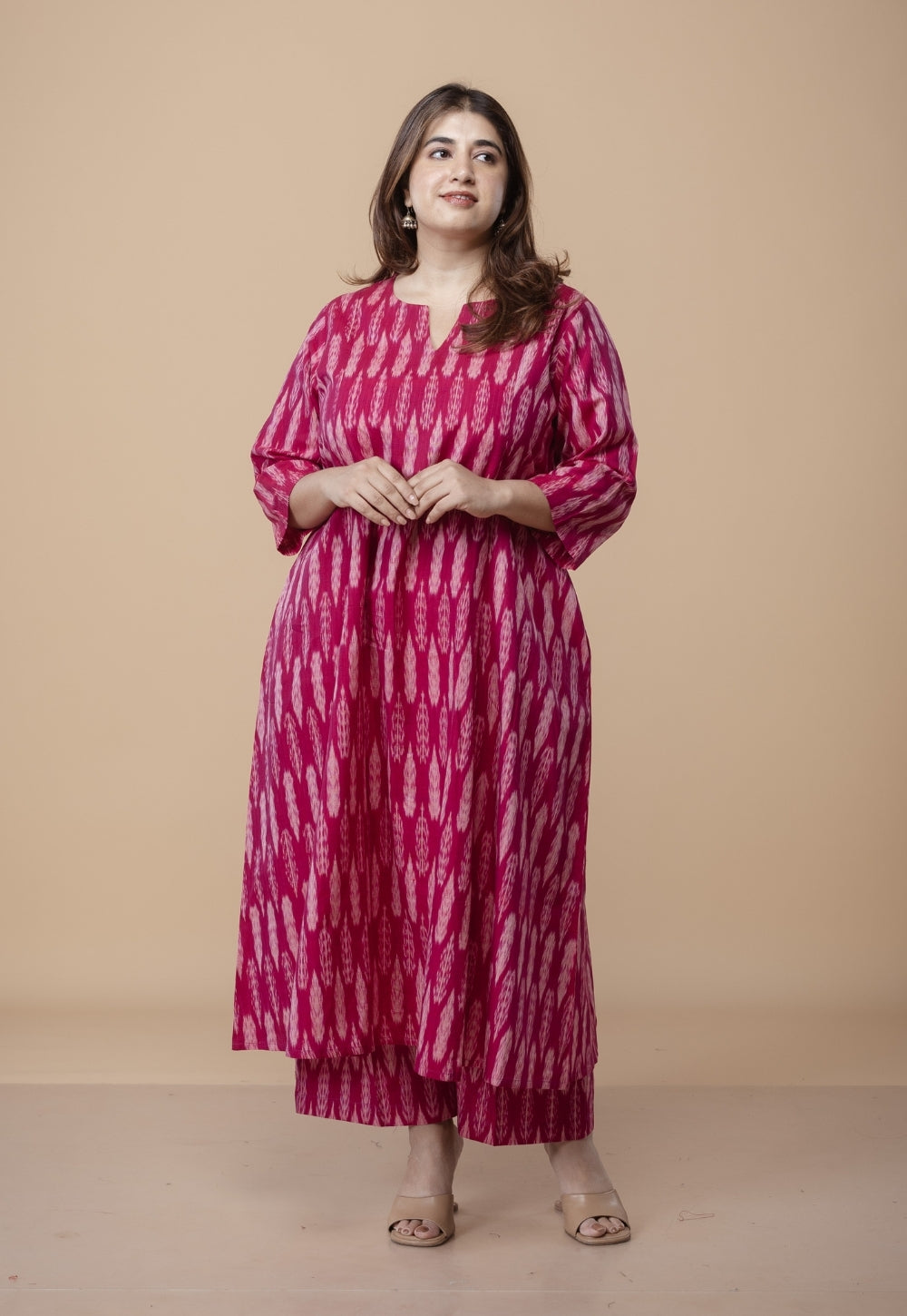 Malika Pink Ikkat Cotton Kali Kurta