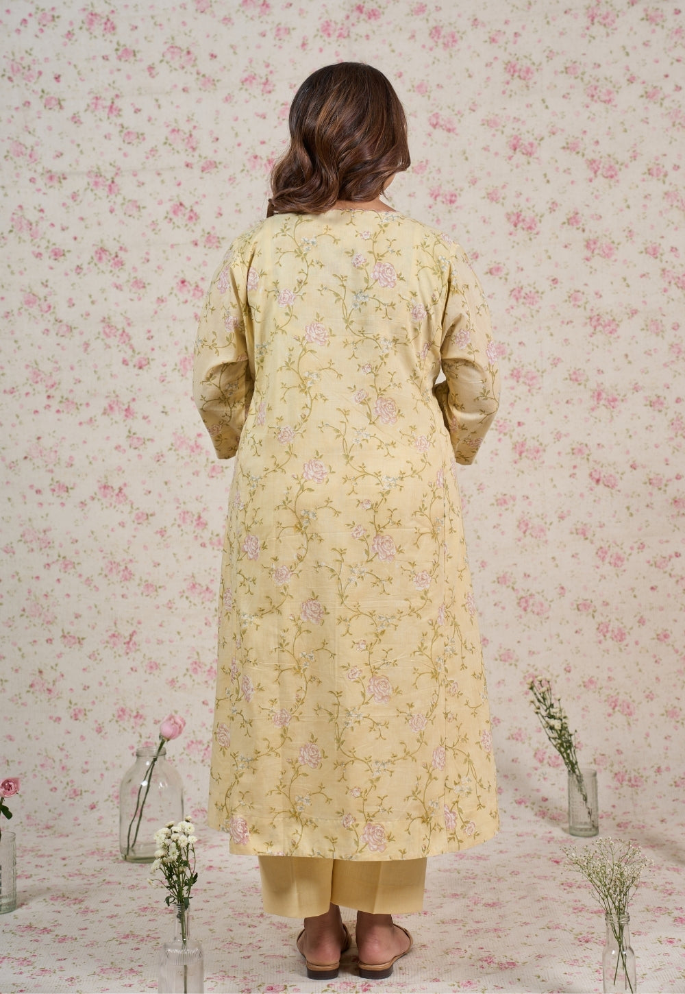 Helen Yellow Sanganeri Mul Cotton Jhabbha Kali Kurta with Embroidery