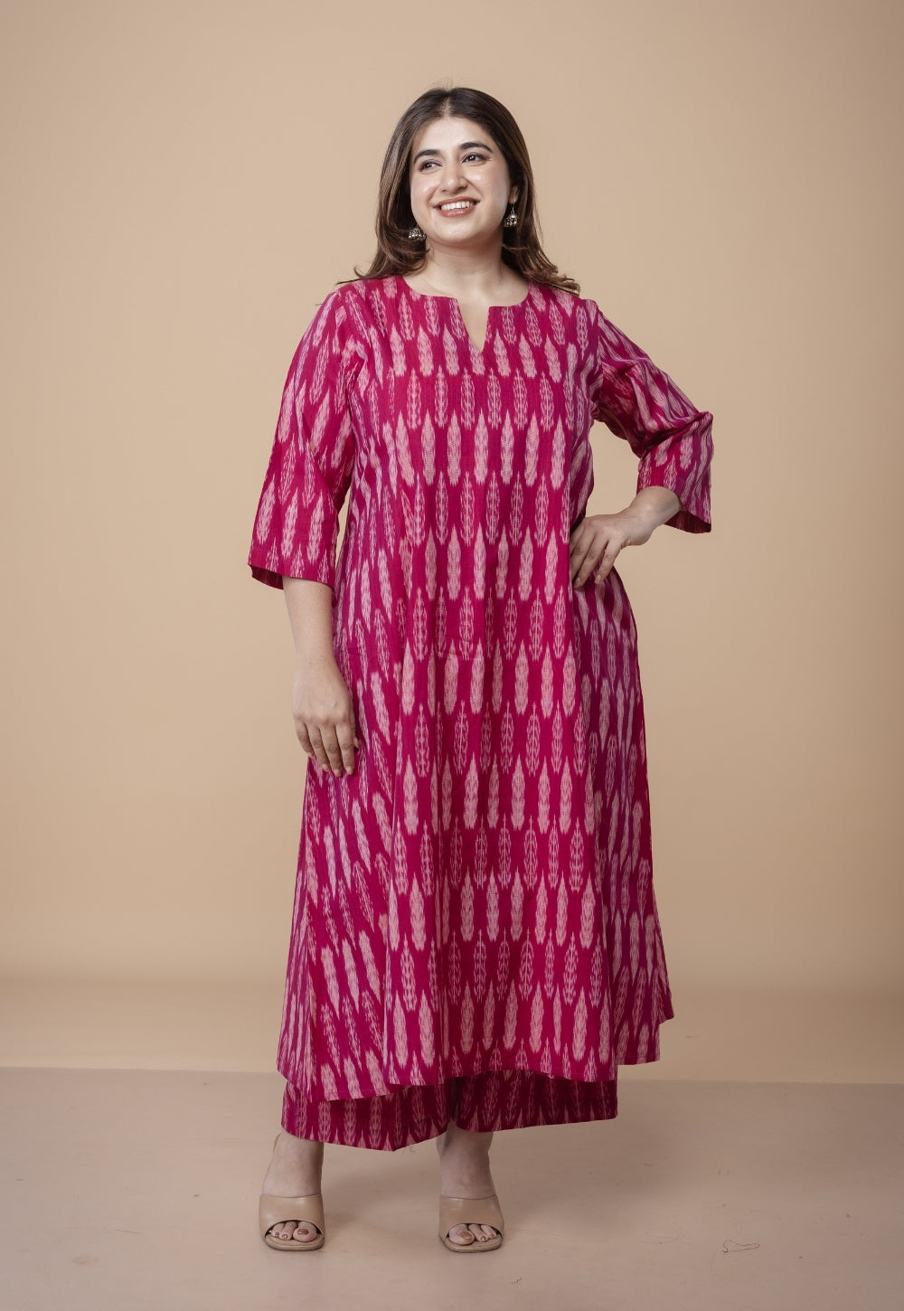 Malika Pink Ikkat Cotton Kali Kurta