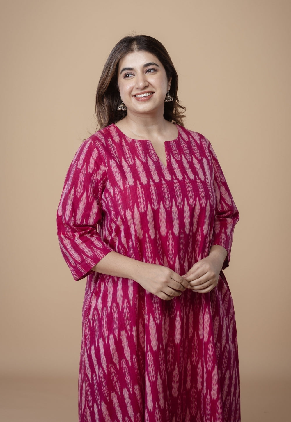 Malika Pink Ikkat Cotton Kali Kurta