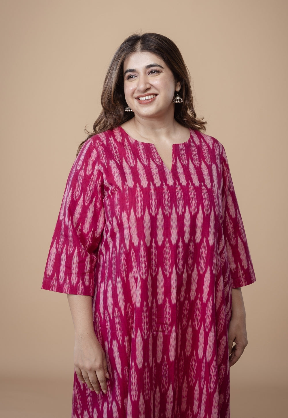 Malika Pink Ikkat Cotton Kali Kurta