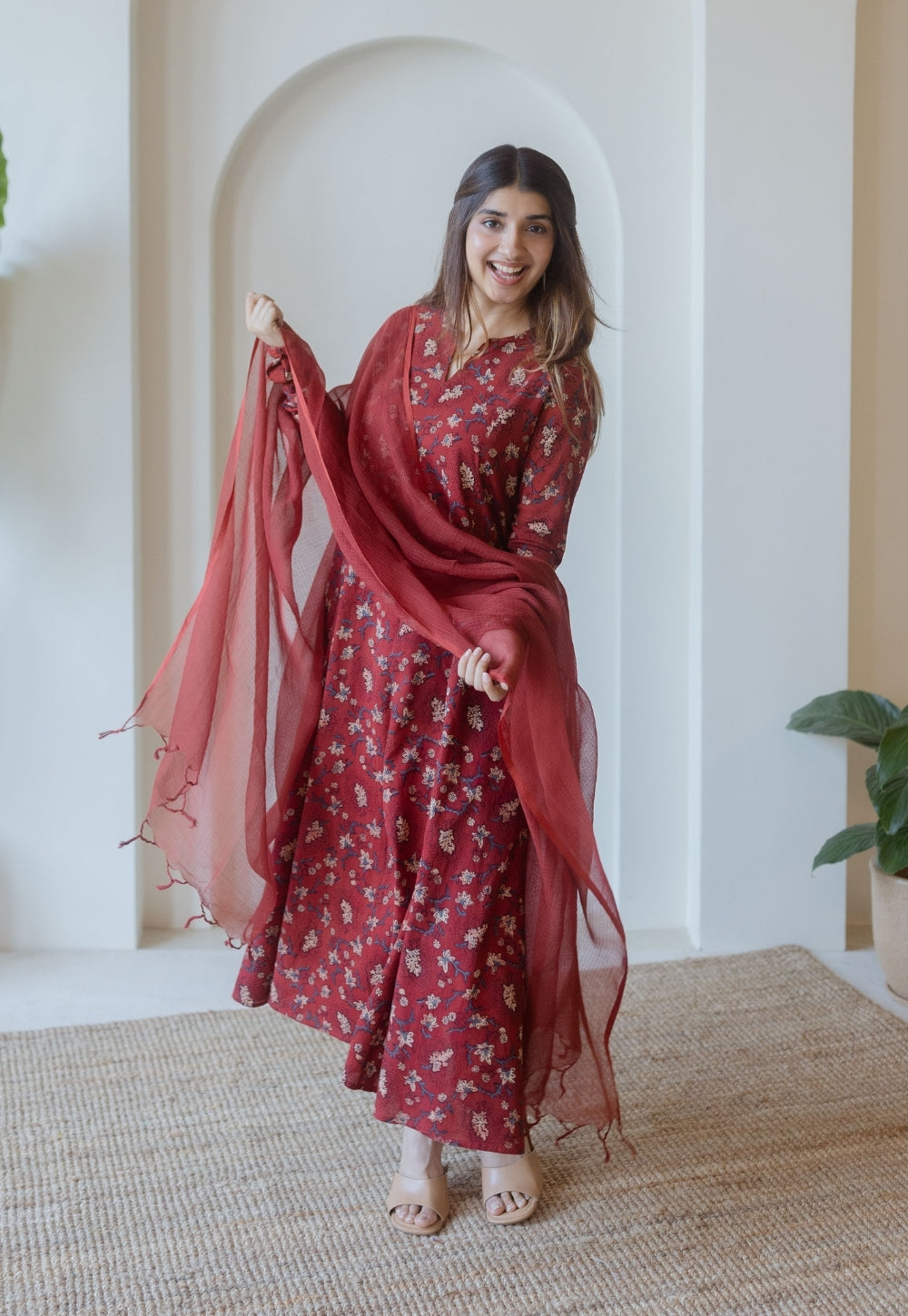 Red Solid Kota Doria Cotton Dupatta