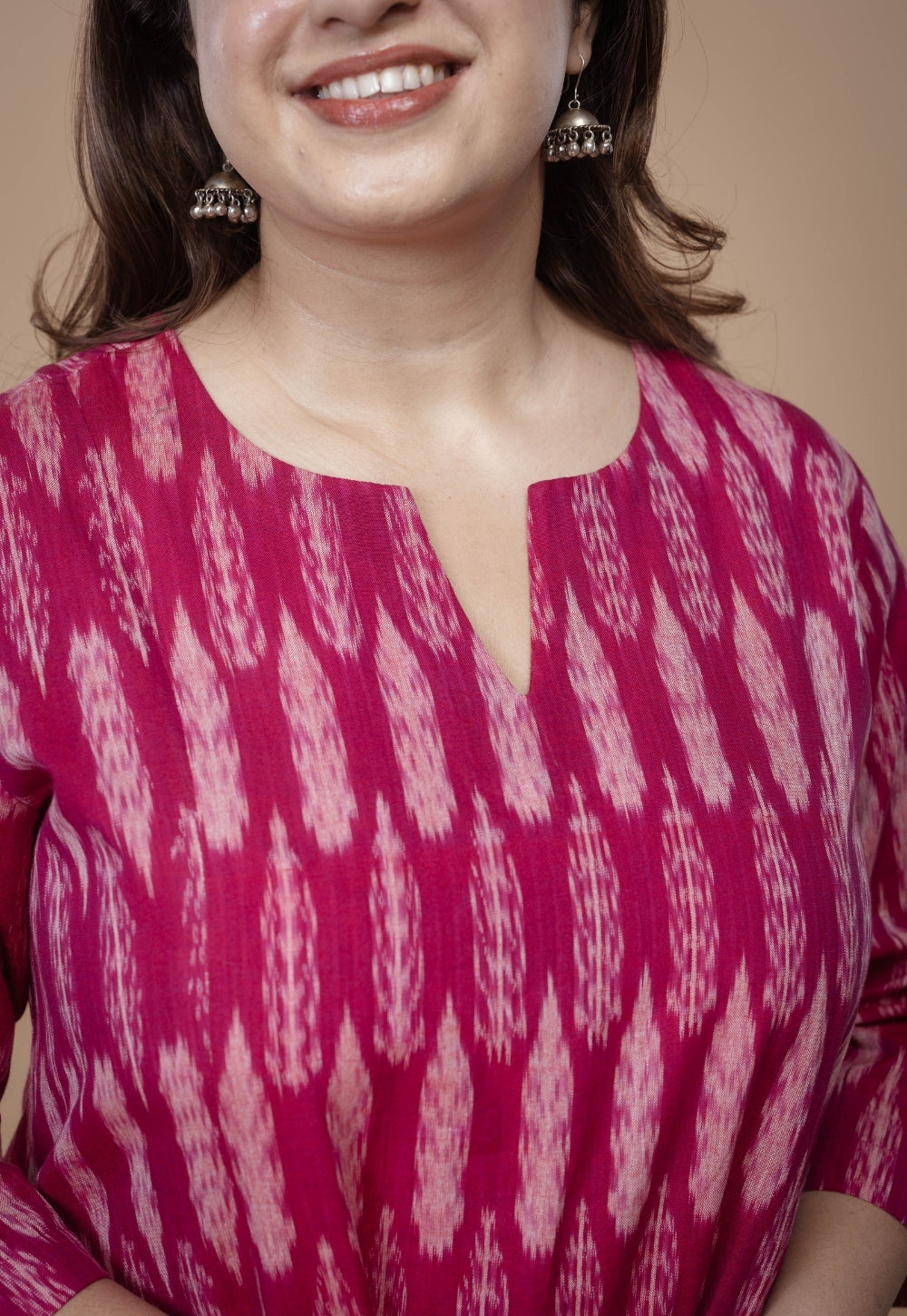 Malika Pink Ikkat Cotton Kali Kurta