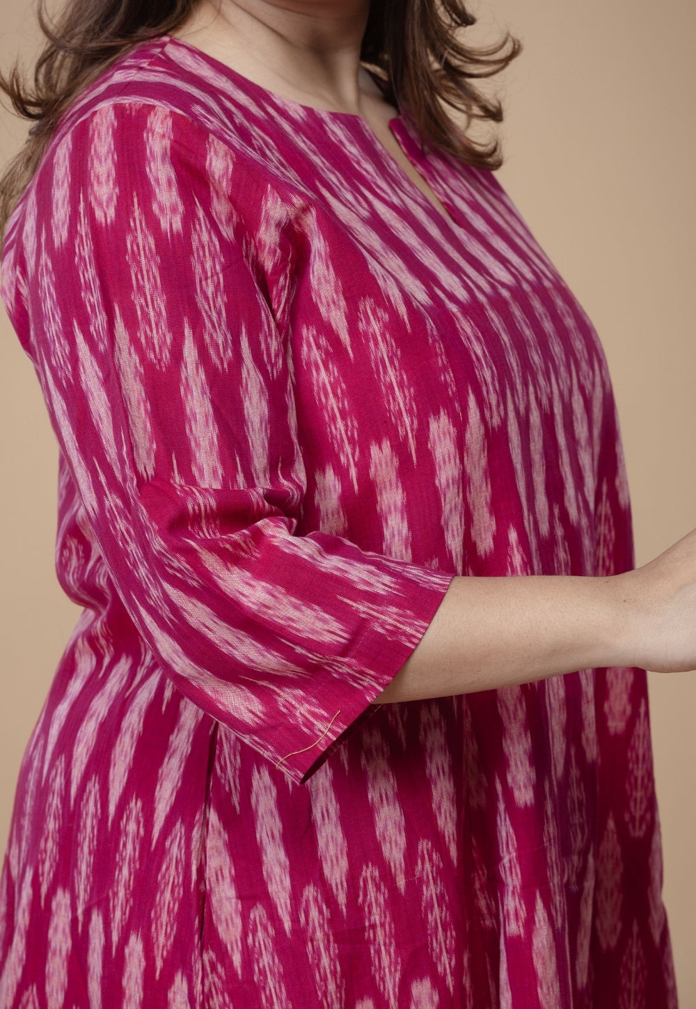 Malika Pink Ikkat Cotton Kali Kurta