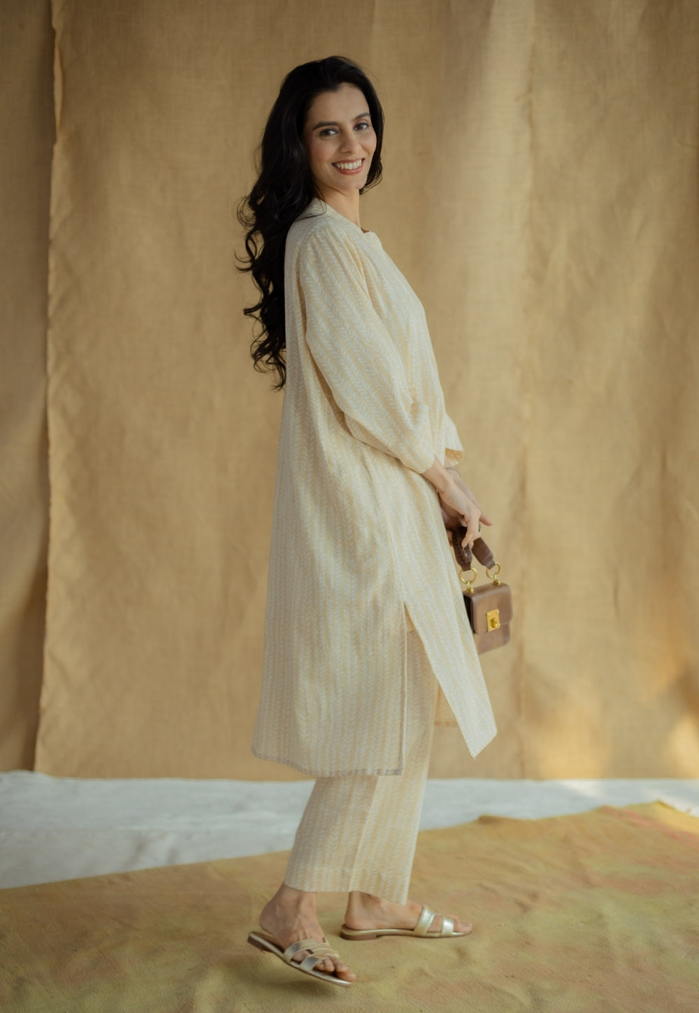 Ayaat Cream Hand Block Print Slub Cotton Anti-Fit Kurta