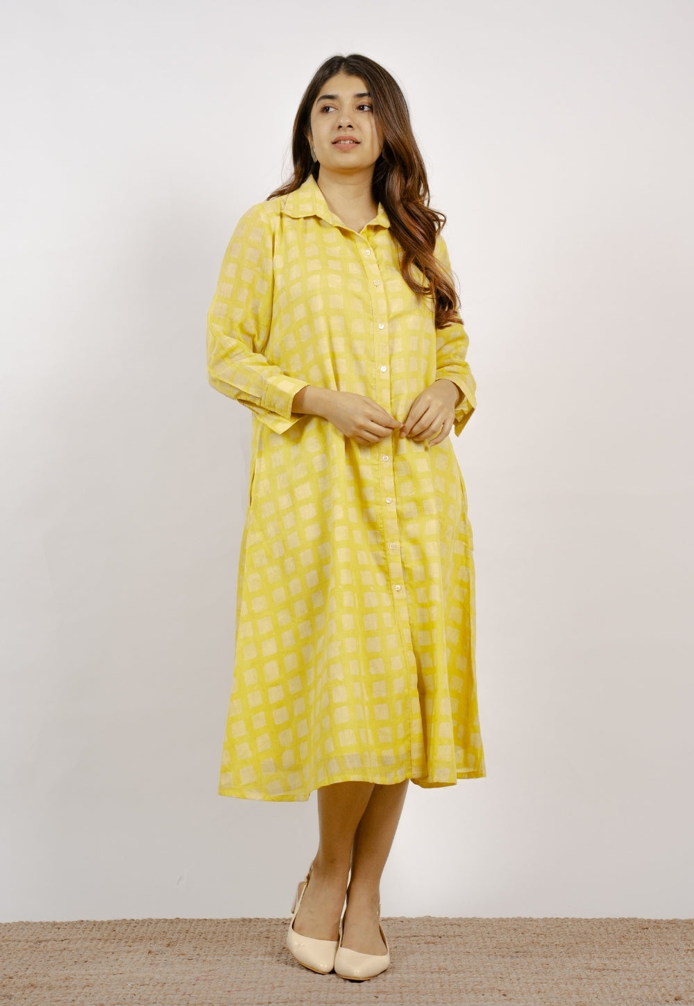 Samia Yellow Batik MulMul A Line Dress