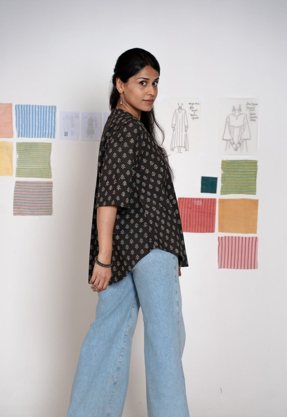 Ruby Black Ajrakh Cotton A Line Short Top