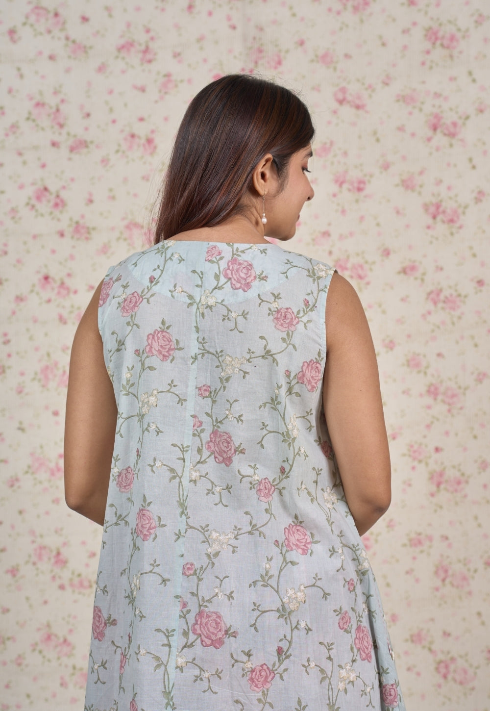 Flora Blue Sanganeri Mul Cotton A Line Kurta