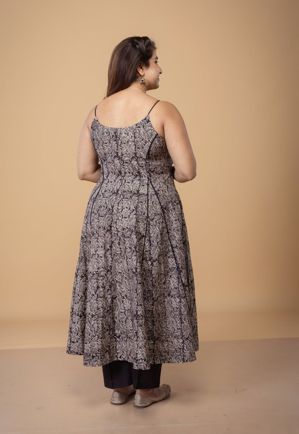 Sanah Black Kalamkari Cotton Kali Kurta