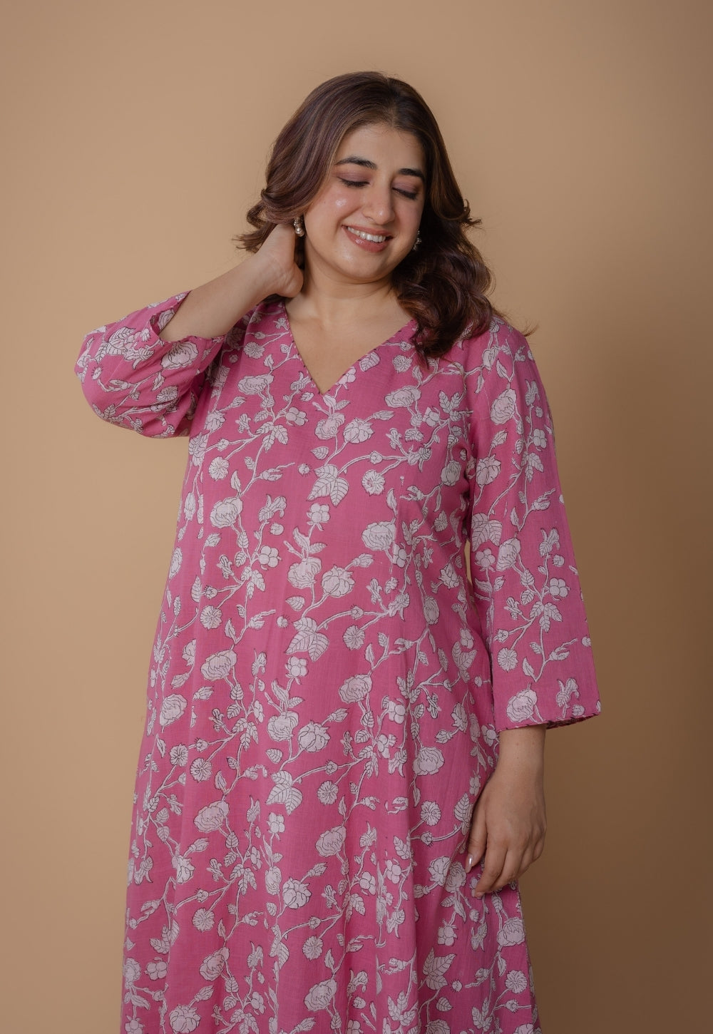 Karisma Pink Dabu Slub Cotton Kali Kurta Set (Set of 2)