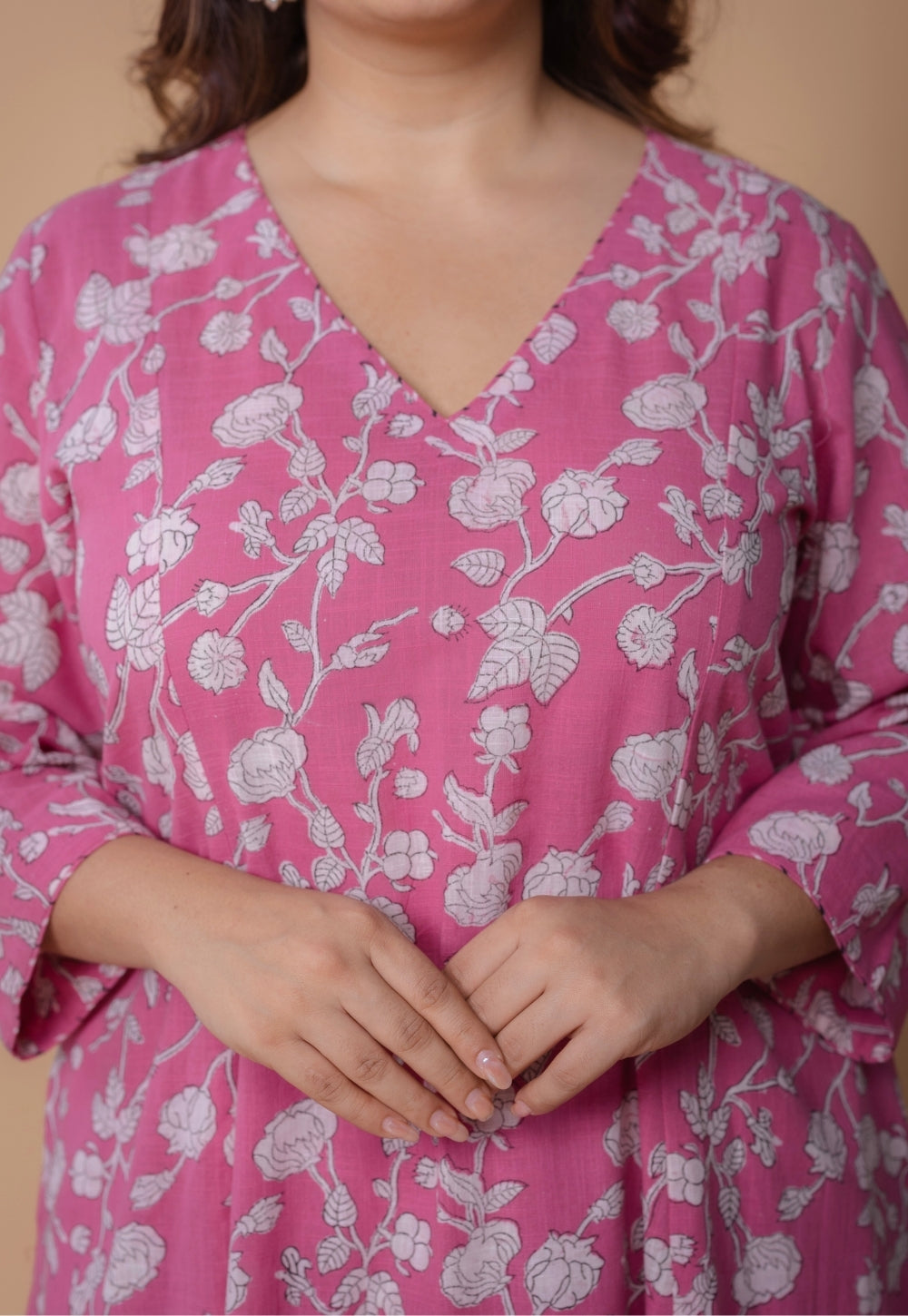 Karisma Pink Dabu Slub Cotton Kali Kurta