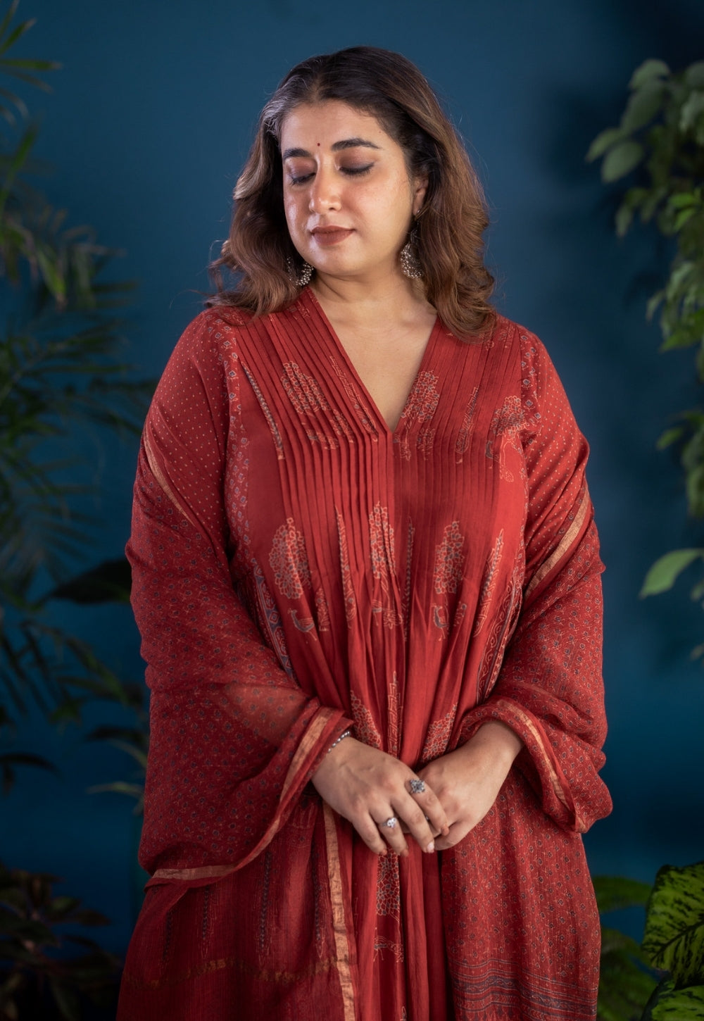 Urvi Red Ajrakh Cotton Kali Kurta