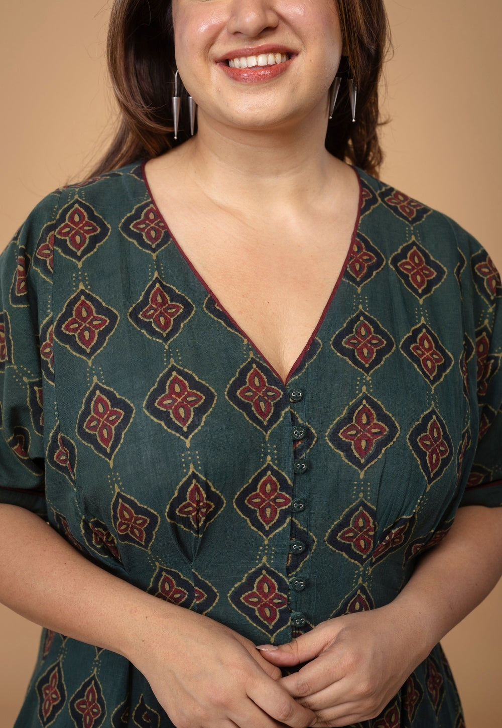 Reema Green Dabu Slub Cotton A Line Dress