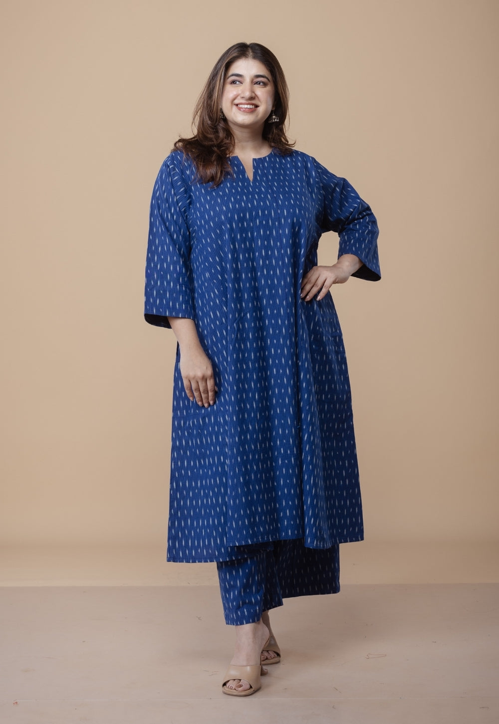Nyra Blue Ikkat Cotton Jhabbha Kali Co-Ord Set