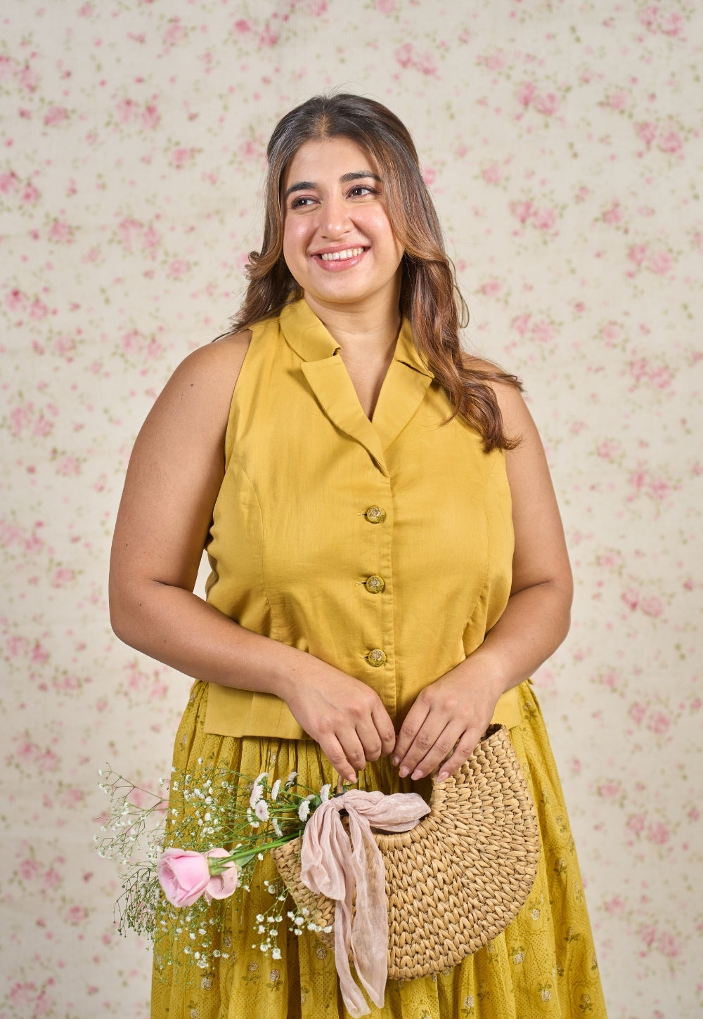 Molly Yellow Solid Mul Cotton Straight Jacket