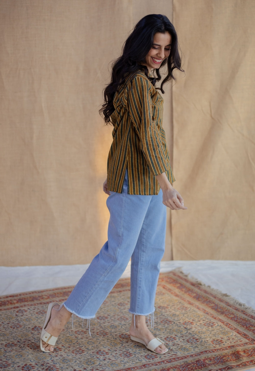 Sanika Mustard Ajrakh Cotton Straight Short Top