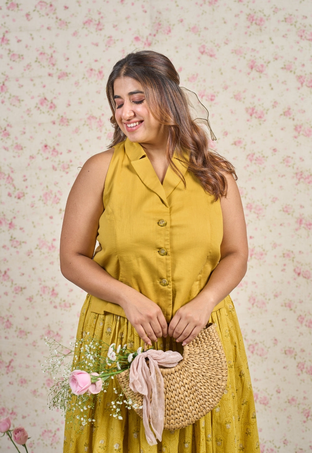 Molly Yellow Solid Mul Cotton Straight Jacket