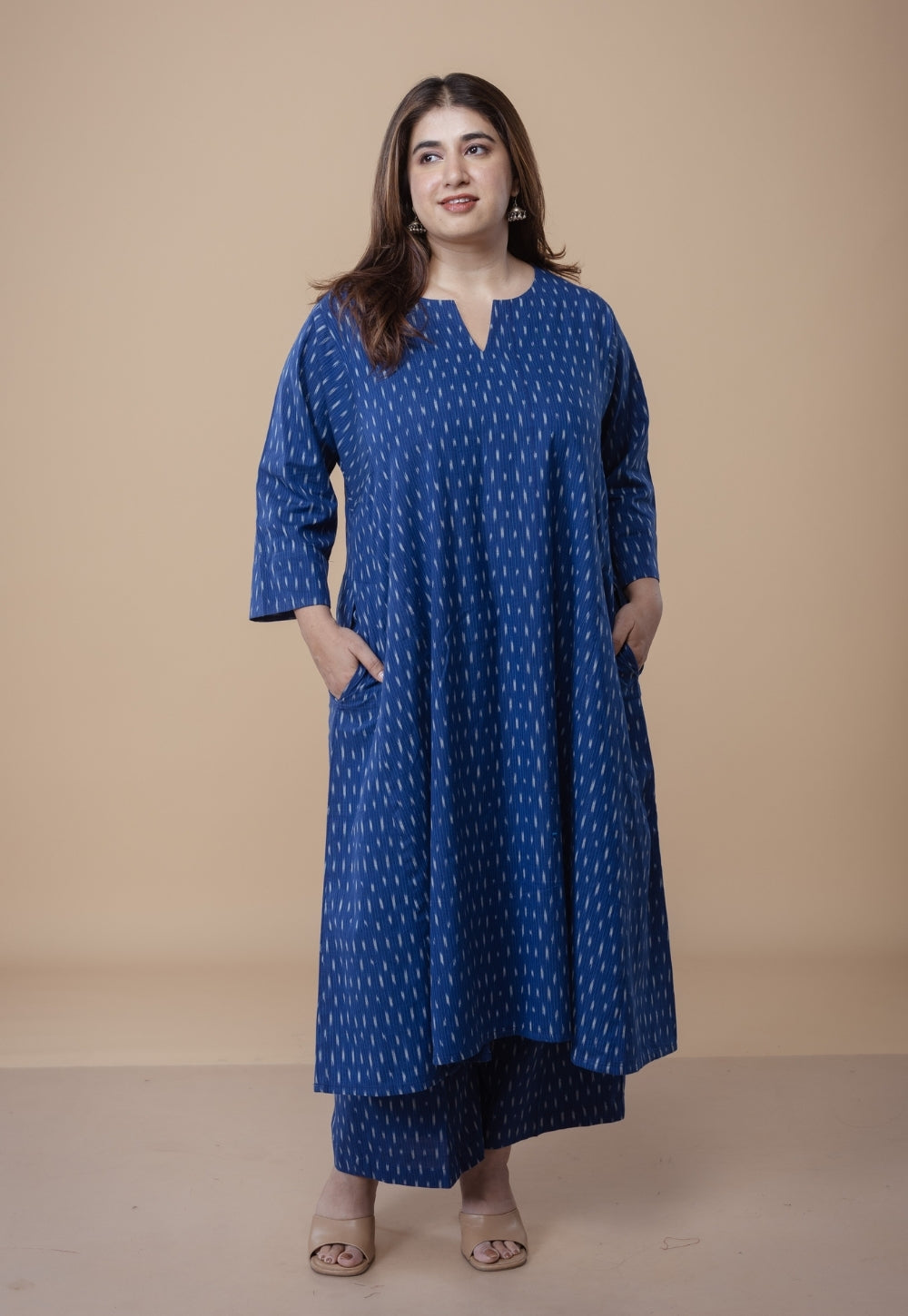 Nyra Blue Ikkat Cotton Jhabbha Kali Co-Ord Set