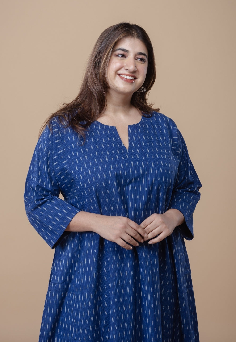Nyra Blue Ikkat Cotton Jhabbha Kali Co-Ord Set