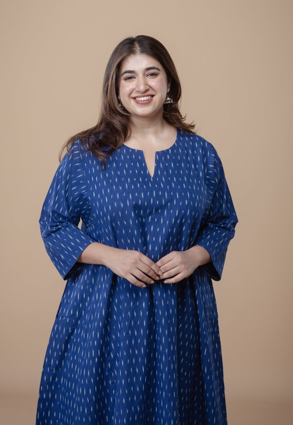 Nyra Blue Ikkat Cotton Jhabbha Kali Co-Ord Set