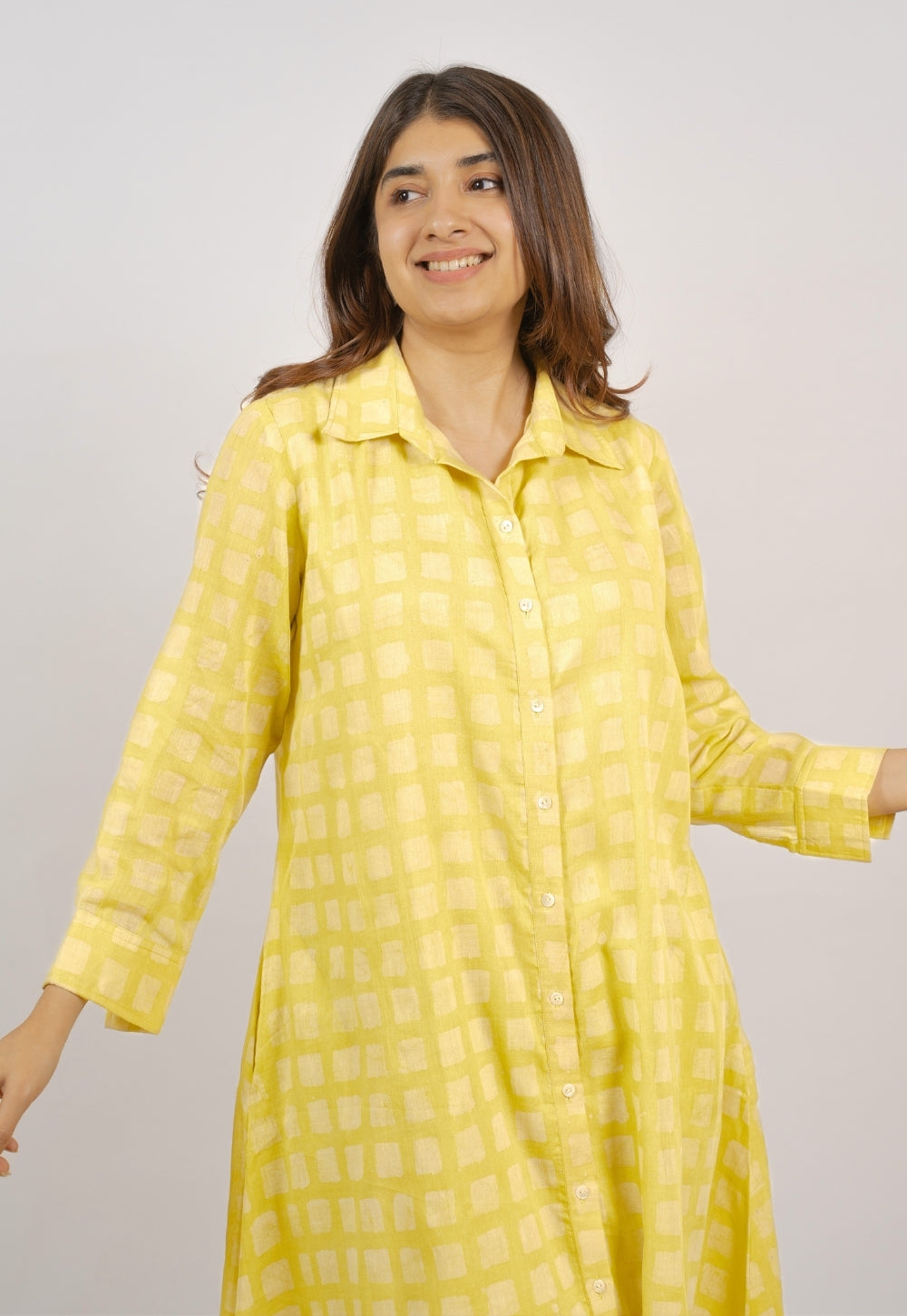 Samia Yellow Batik MulMul A Line Dress