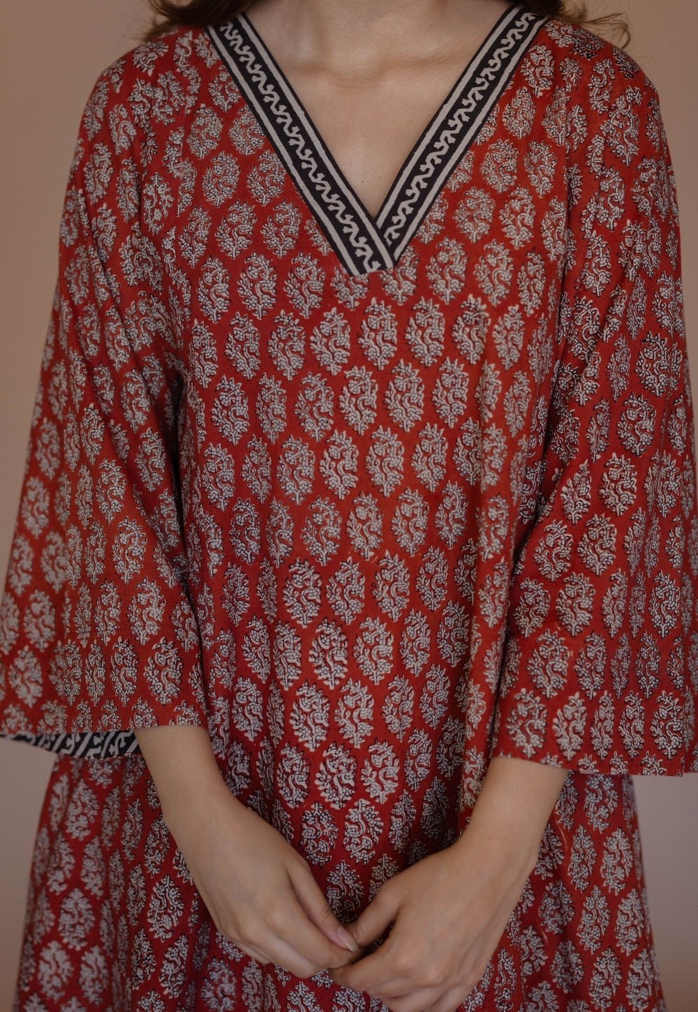Sarah Red Bagru Cotton Kali Suit Set (Set of 3)