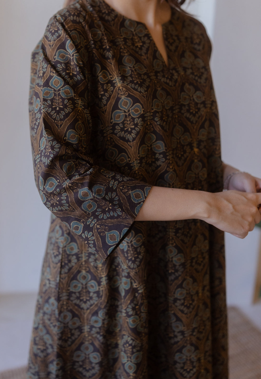 Nyra Brown Ajrakh Cotton Jhabbha Kali Kurta