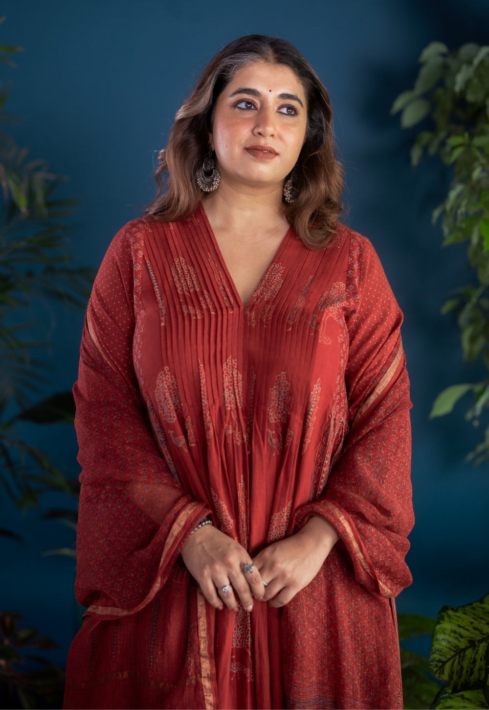 Urvi Red Ajrakh Cotton Kali Kurta