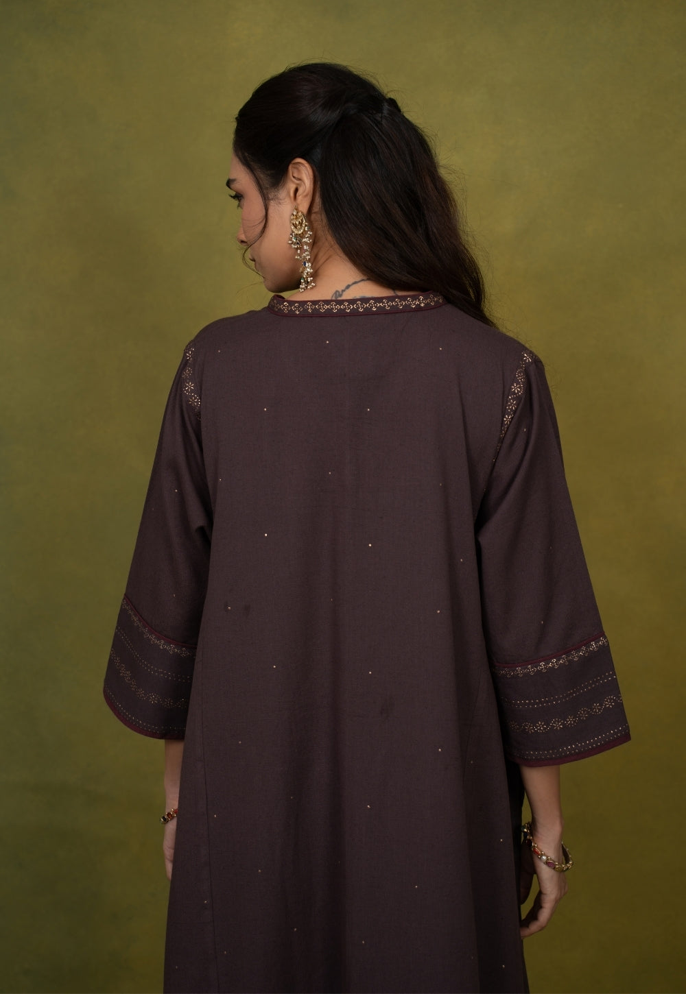 Zohra Aubergine Rogan Handblock Printed Cotton Jhabbha Kali Kurta Suit Set (Set of 3)