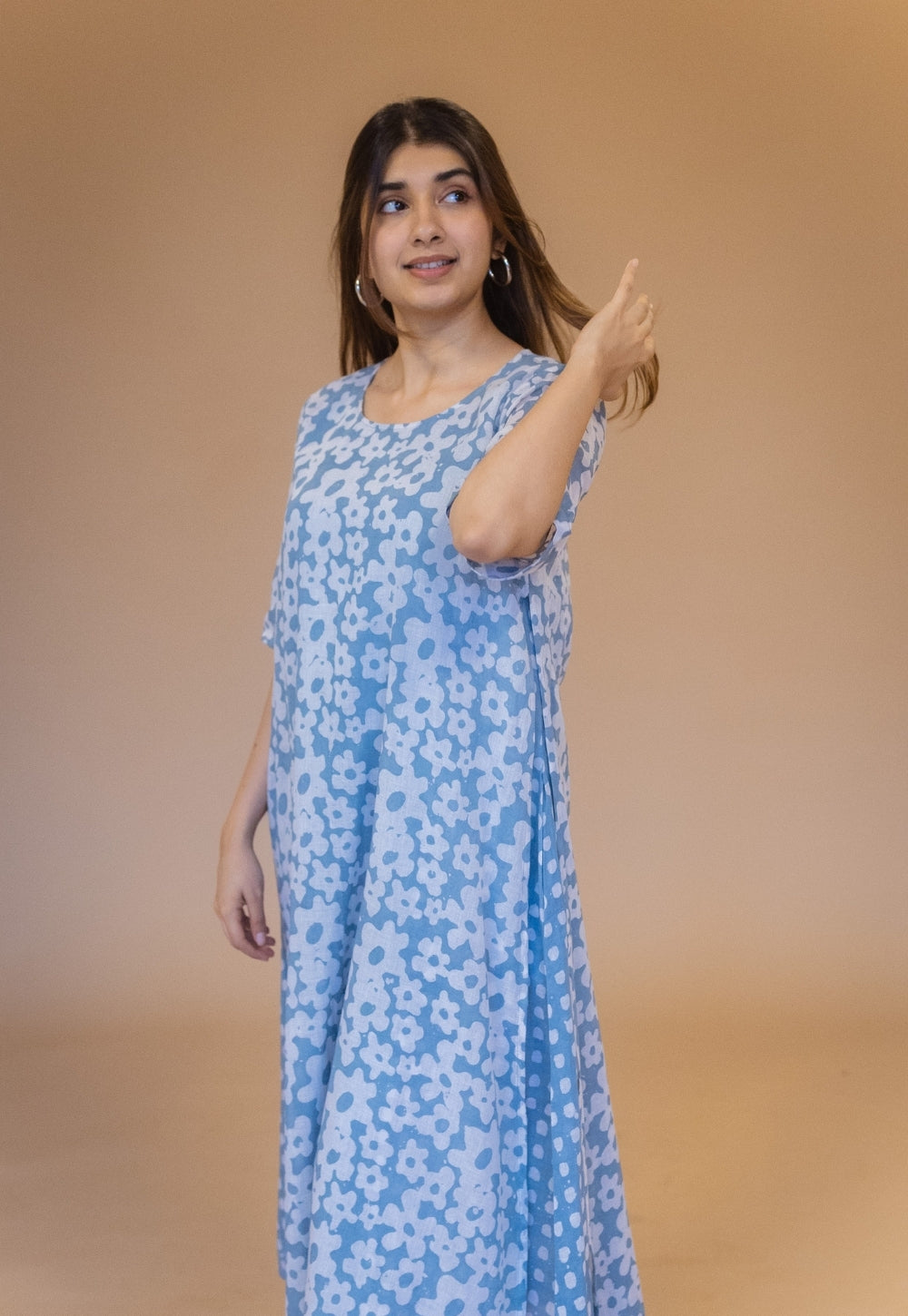Suhana Blue Batik MulMul A Line Dress with Slip