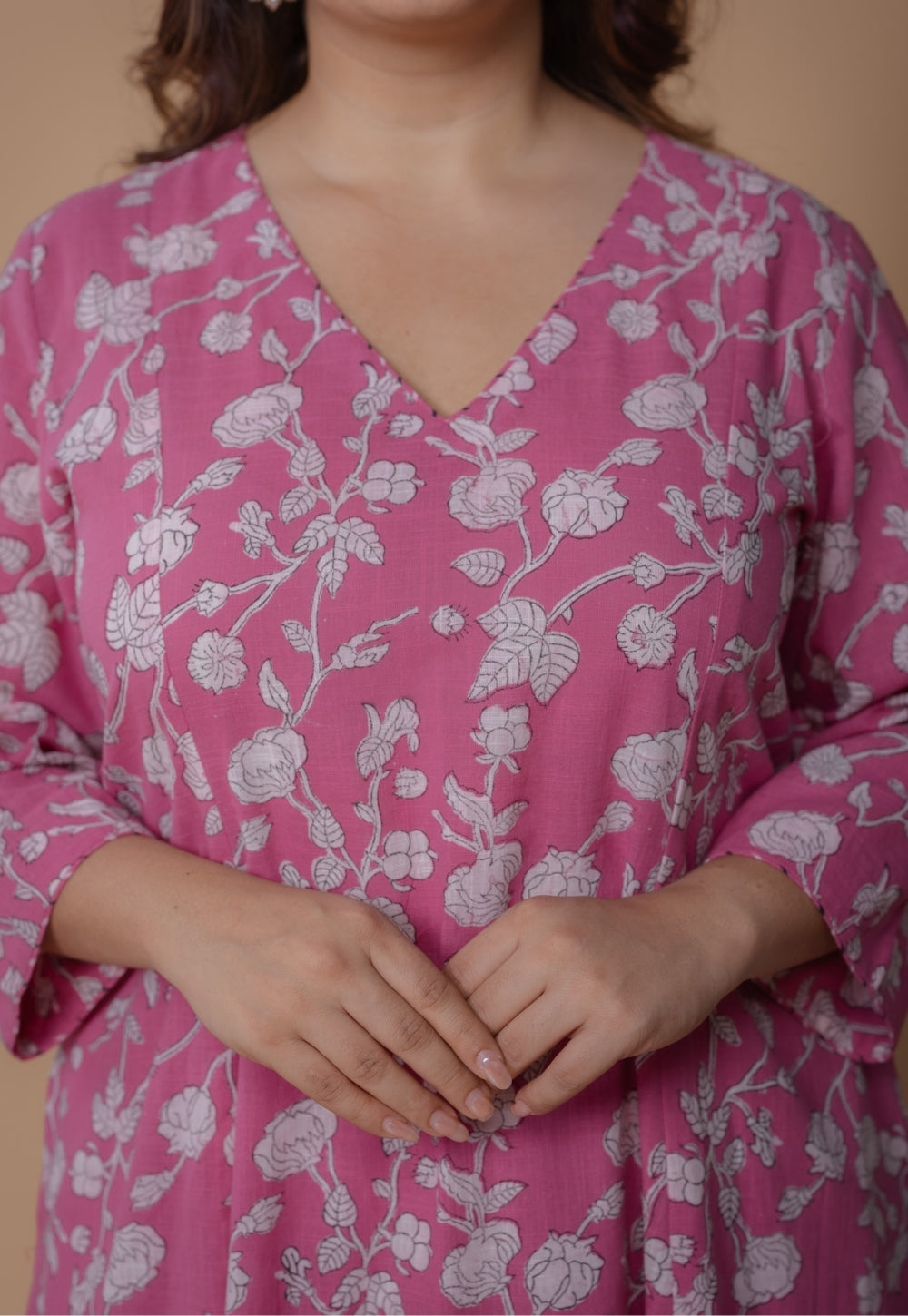 Karisma Pink Dabu Slub Cotton Kali Kurta Set (Set of 2)