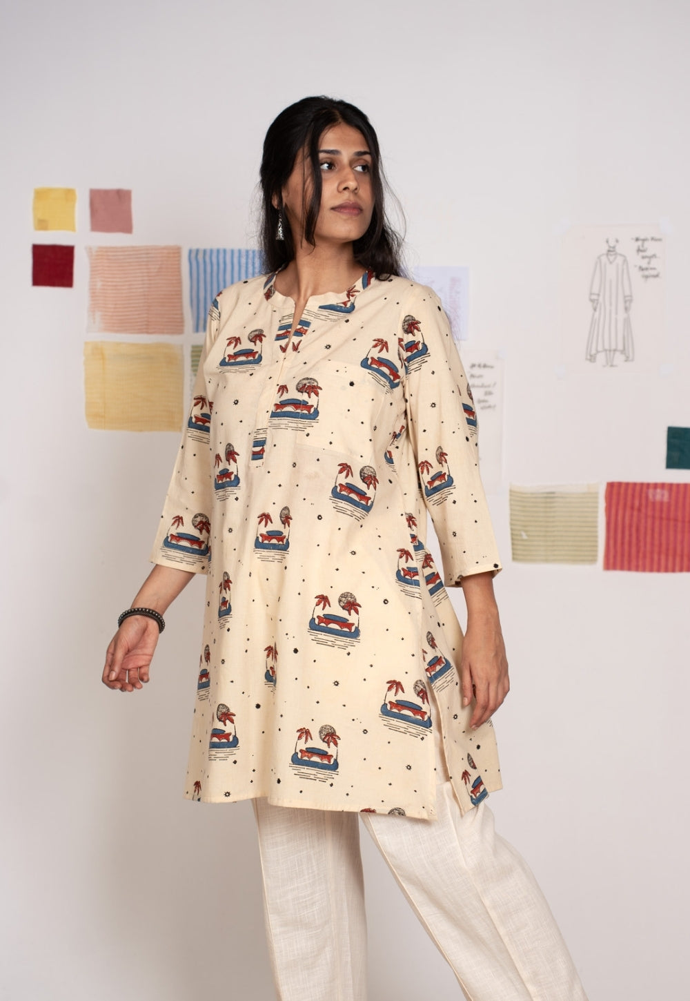 Gulzar White Ajrakh Cotton Straight Kurta