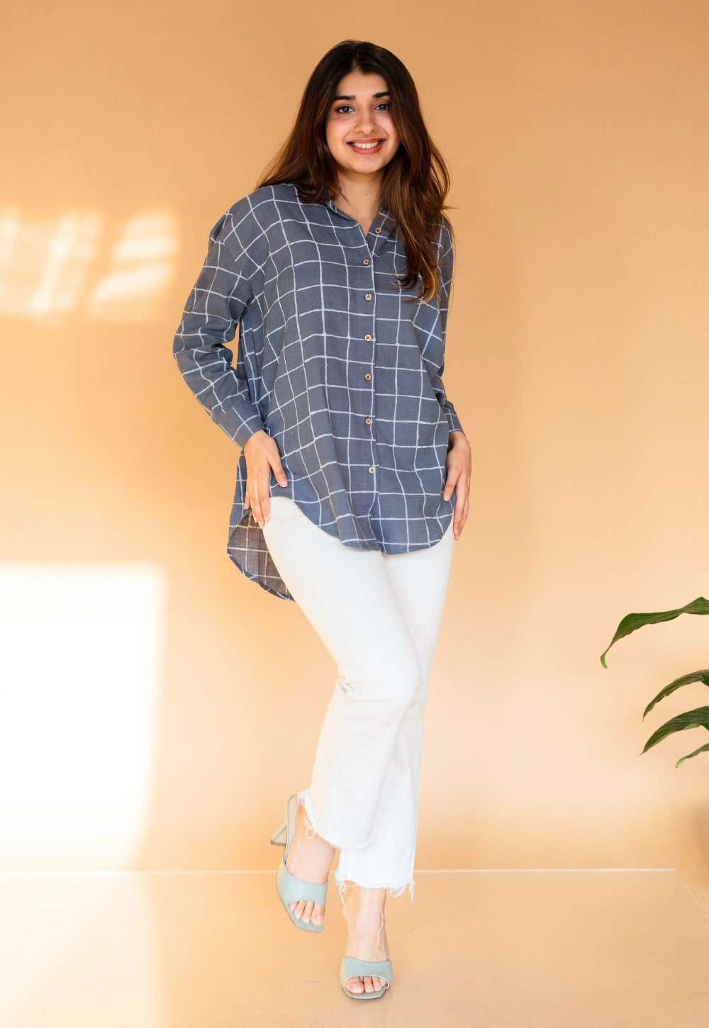 Ruhi Grey Dabu Slub Cotton Shirt
