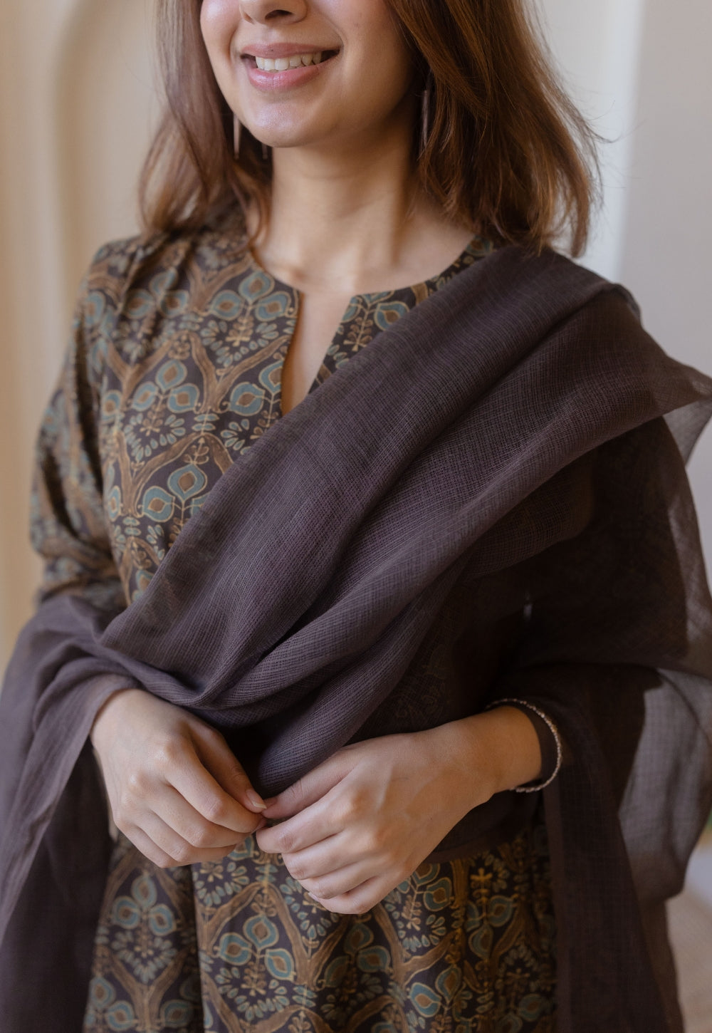 Brown Solid Kota Doria Cotton Dupatta