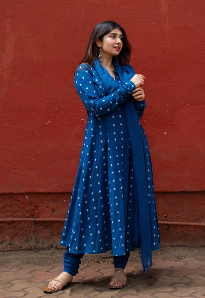 Shinat Blue Dabu Cotton Kali Kurta