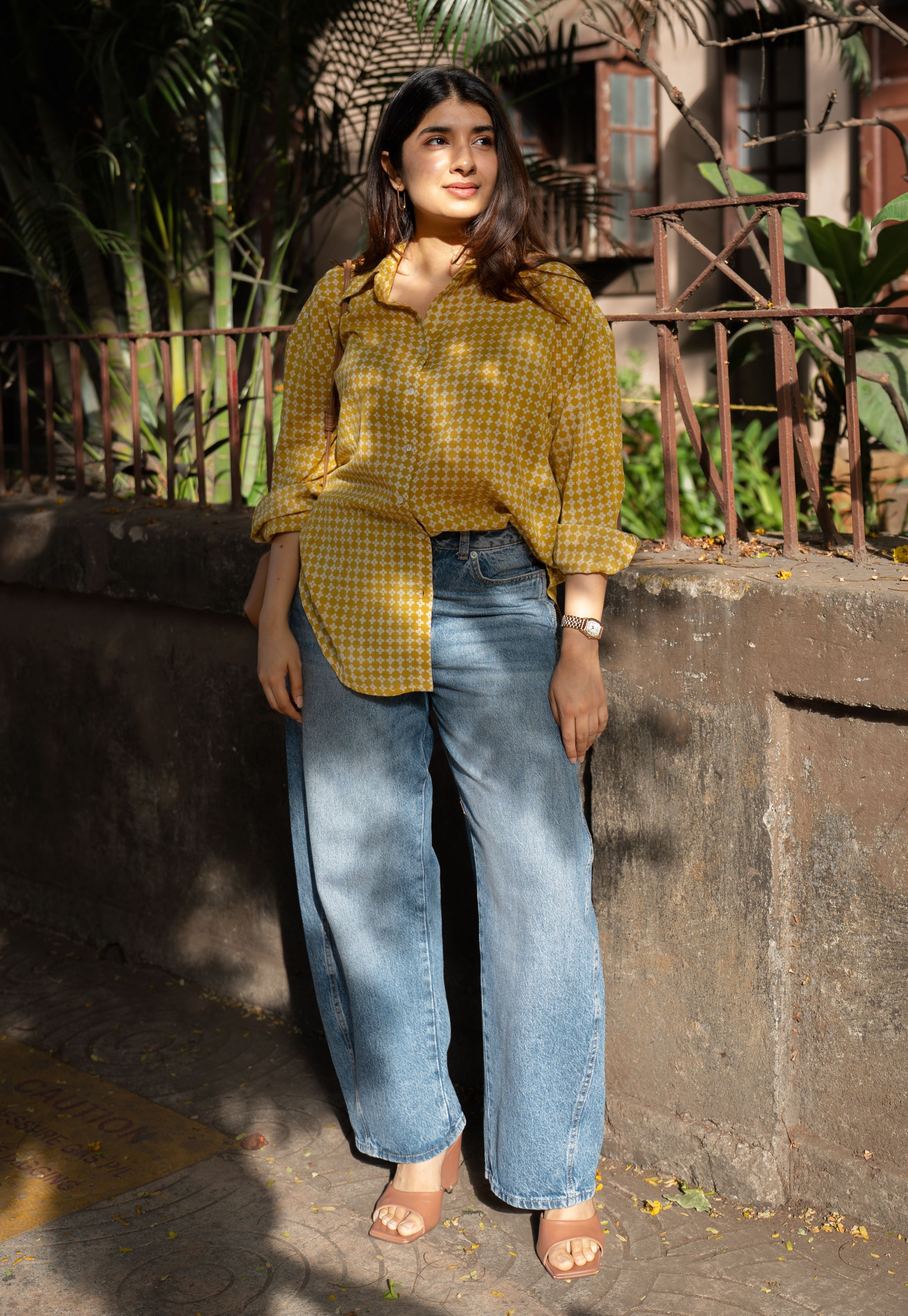 Ruhi Yellow Bagru Cotton Straight Shirt