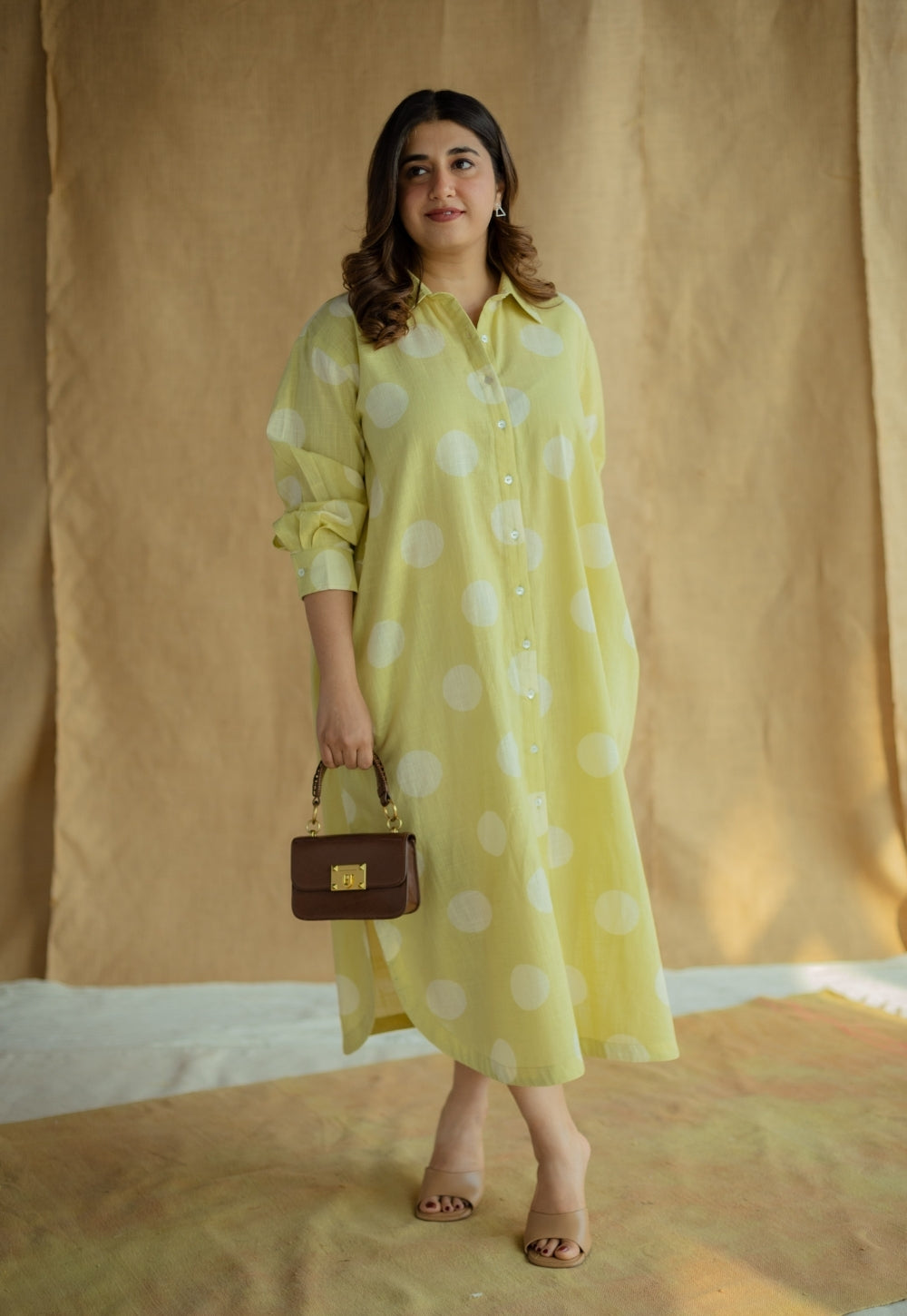 Samiyah Lime Green Hand Block Print Slub Cotton Shirt Dress